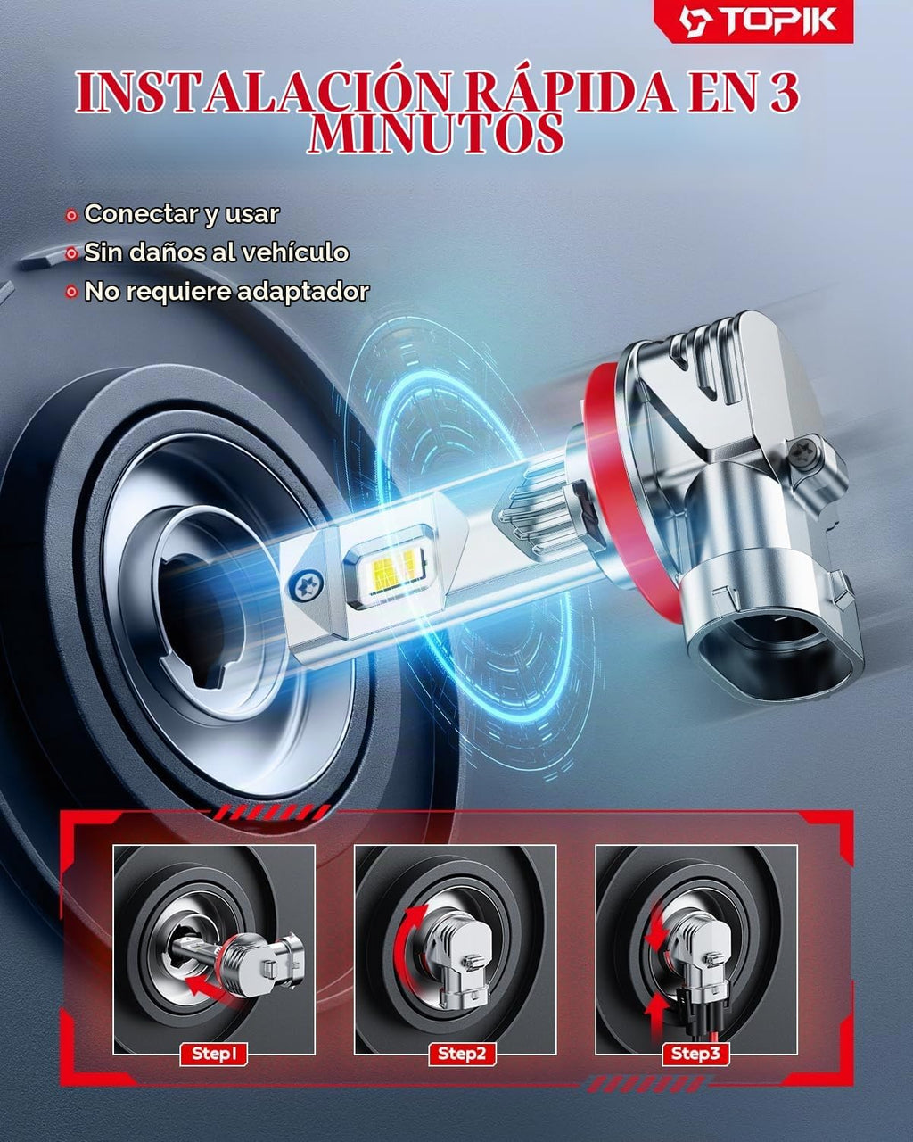 TOPIK 𝐁𝐫𝐢𝐠𝐡𝐭𝐞𝐬𝐭 H11\/H9\/H8 Bombillas LED 𝟑𝟖,𝟎𝟎𝟎𝐋𝐌 Más Brillantes 6...