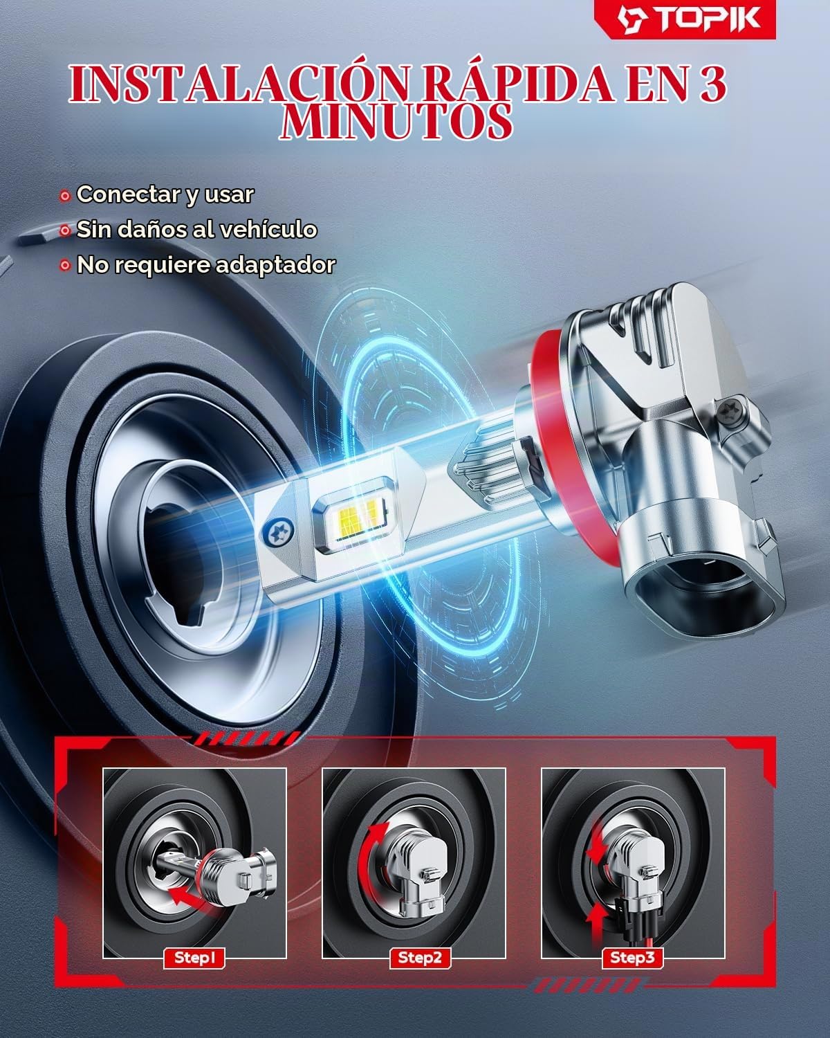 TOPIK 𝐁𝐫𝐢𝐠𝐡𝐭𝐞𝐬𝐭 H11\/H9\/H8 Bombillas LED 𝟑𝟖,𝟎𝟎𝟎𝐋𝐌 Más Brillantes 6...