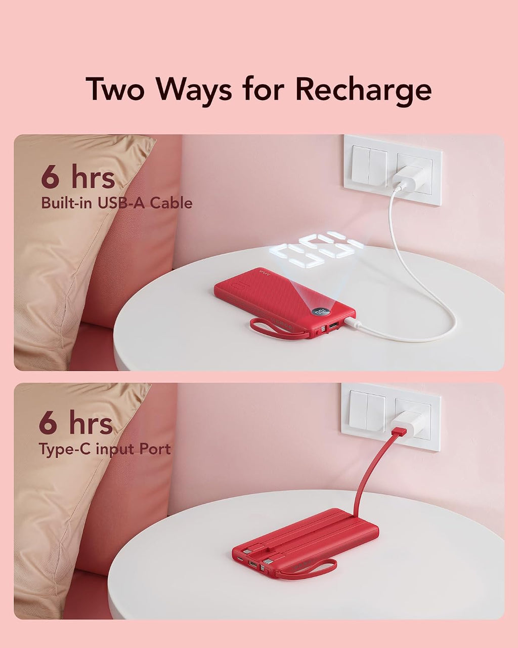 VRURC Cargador portátil, banco de energía de 10000 mAh con cables i...