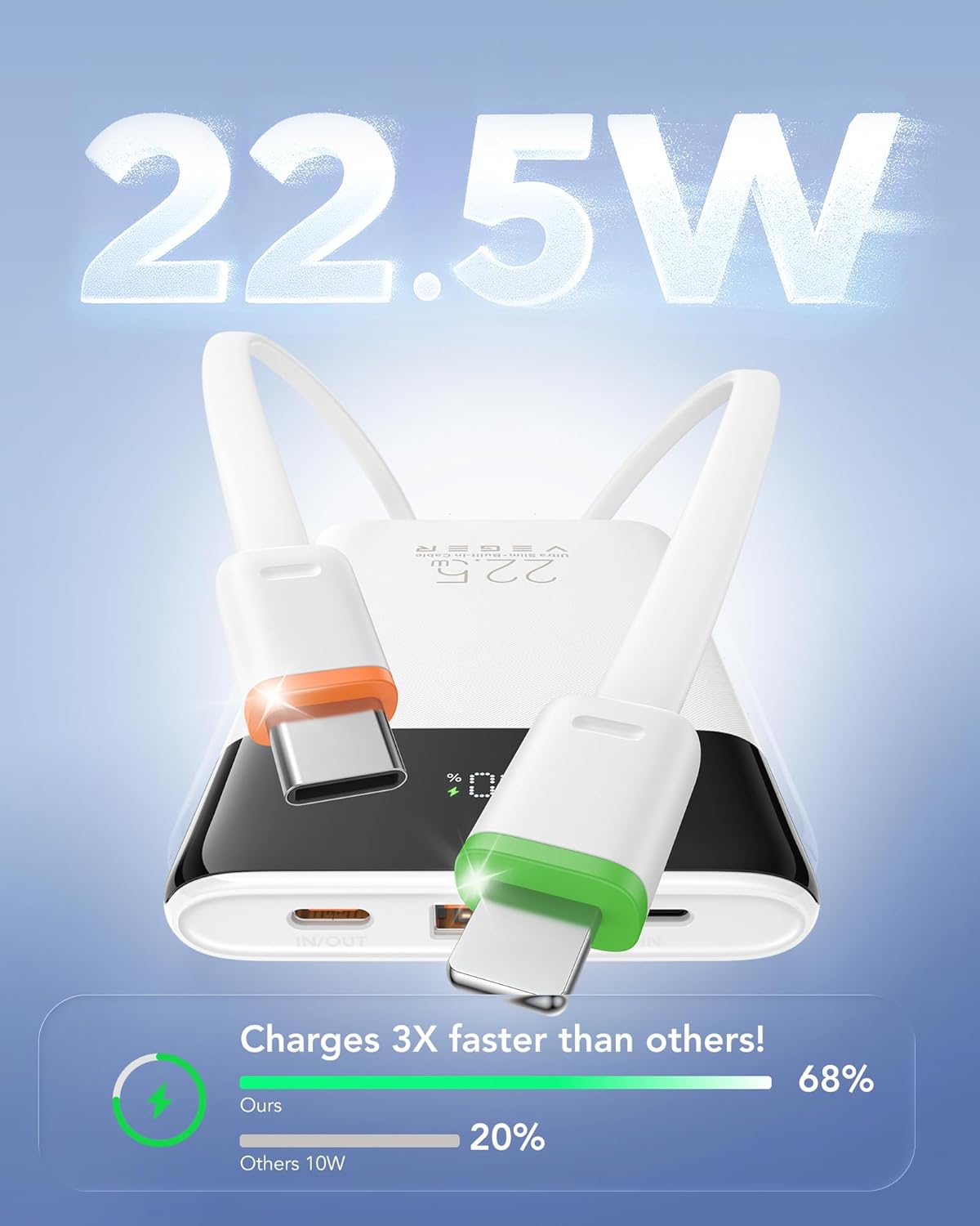 VEGER Cargador portátil de carga rápida de 22.5 W, banco de energía...