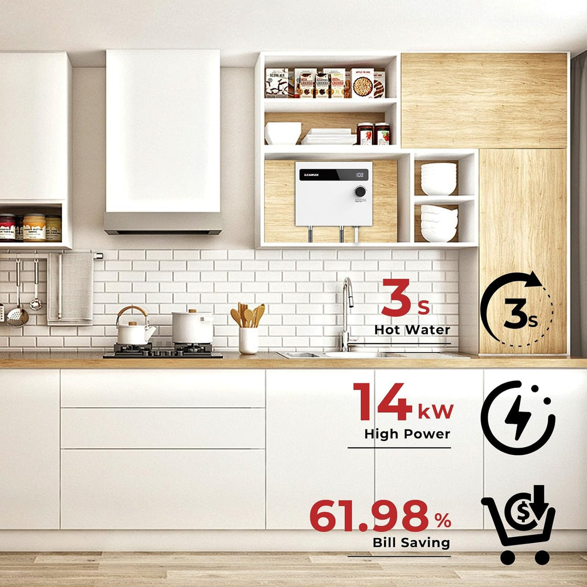 CAMPLUX - Calentador de agua eléctrico sin tanque de 14 kW 240 volt...