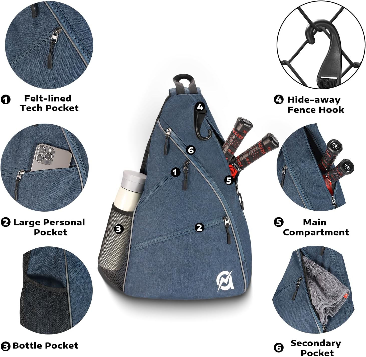A11N SPORTS Bolsa de Pickleball, Bandolera Reversible con Correa Cr...