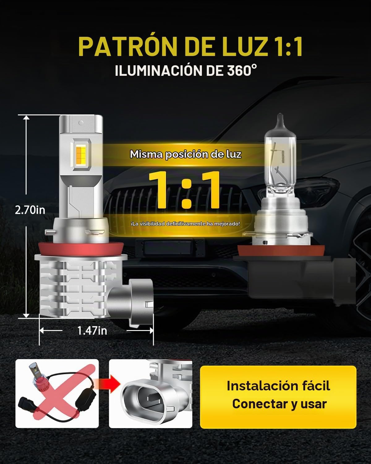 AUXITO H11 H8 H16 Focos LED antiniebla reversibles, 6500K blanco\/3...