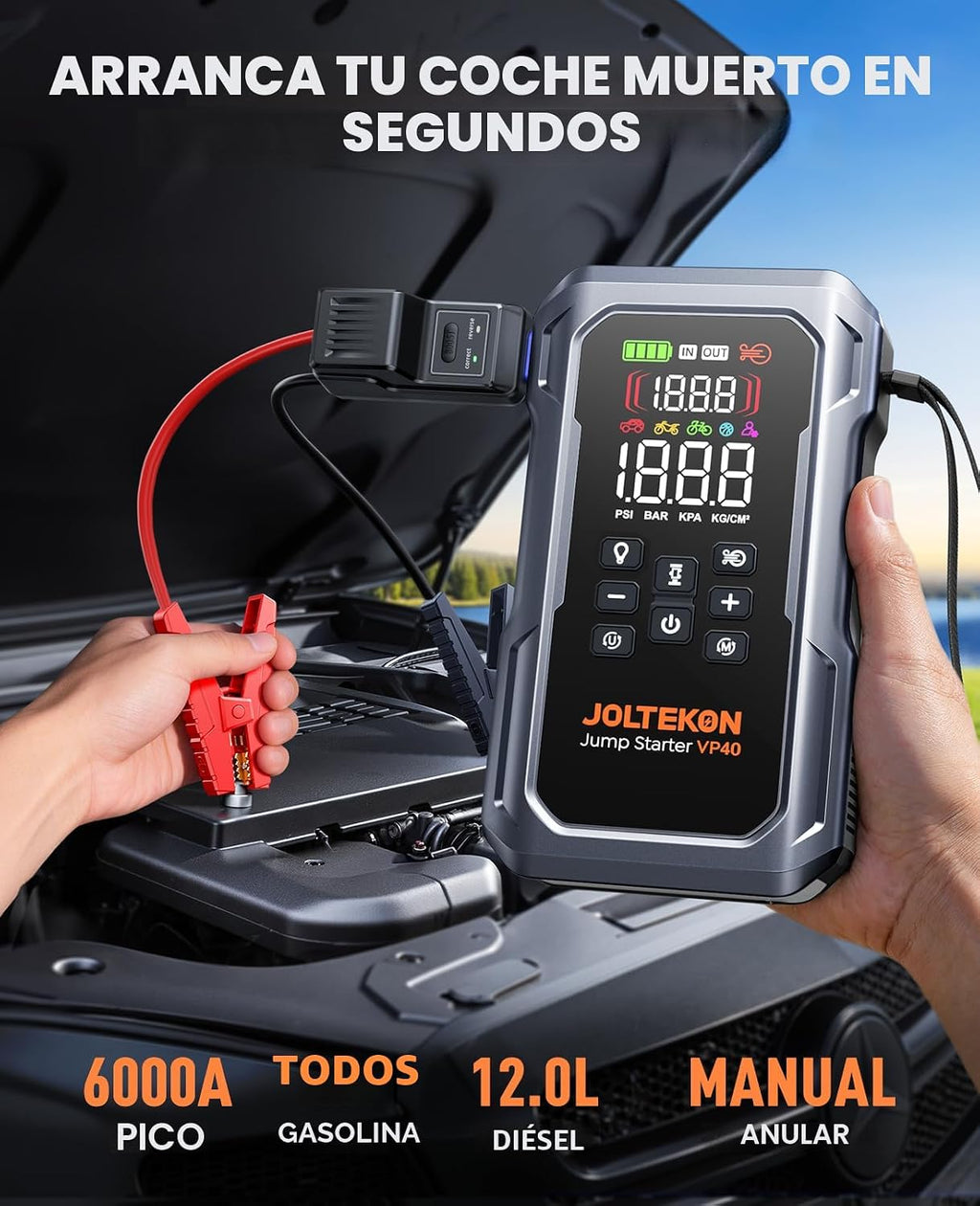 JOLTEKON Arrancador de batería de coche 9 en 1 de 6000A 160PSI con...