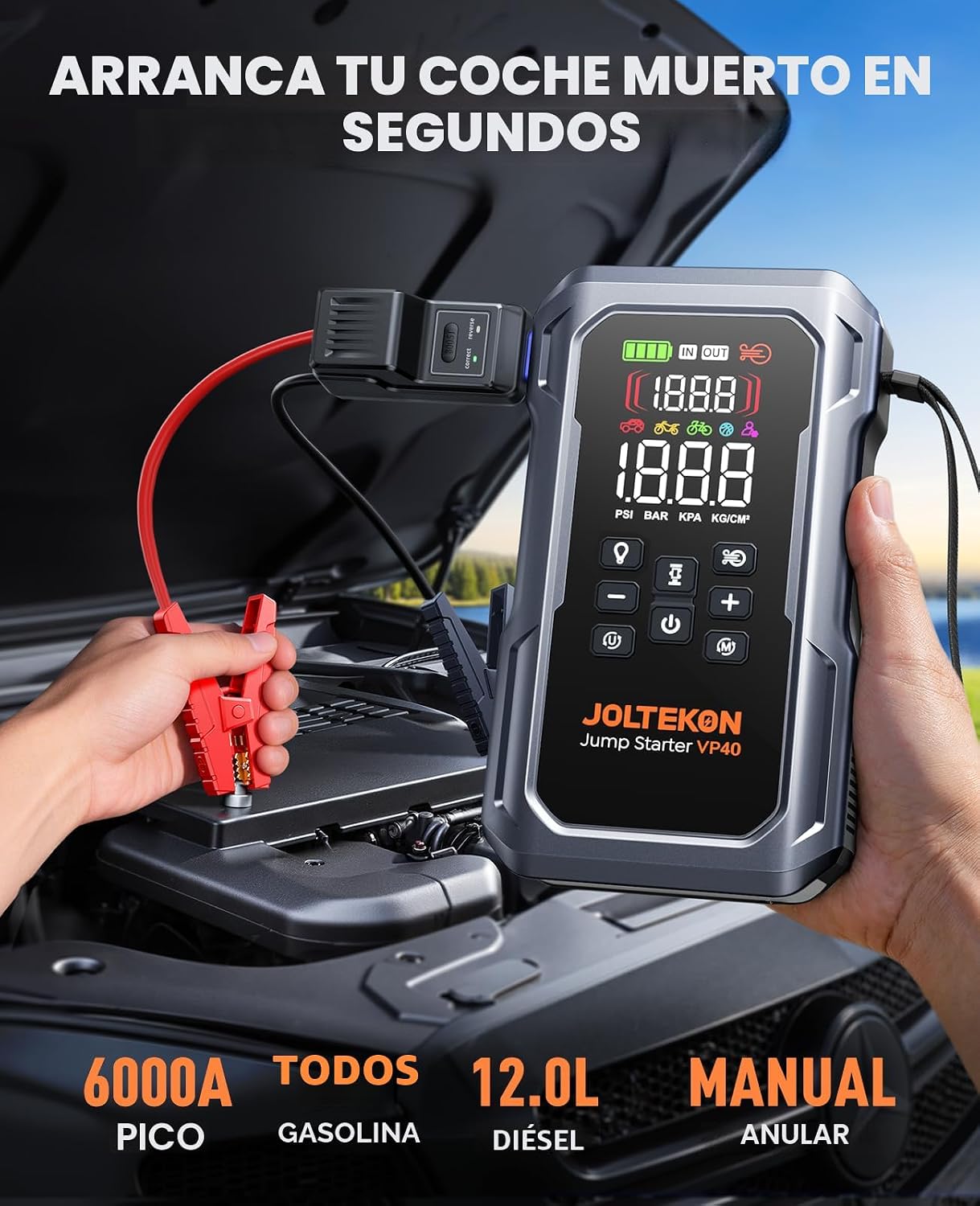 JOLTEKON Arrancador de batería de coche 9 en 1 de 6000A 160PSI con...