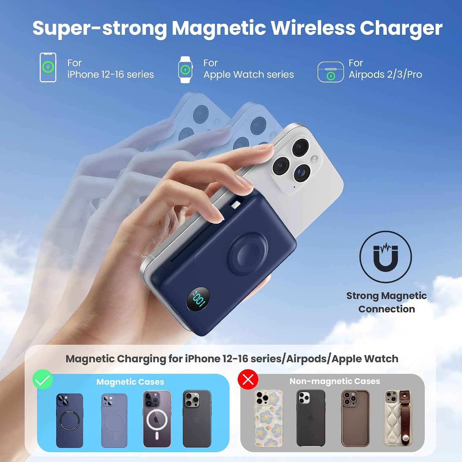 Ekrist Cargador portátil magnético para MagSafe con cable integrado...