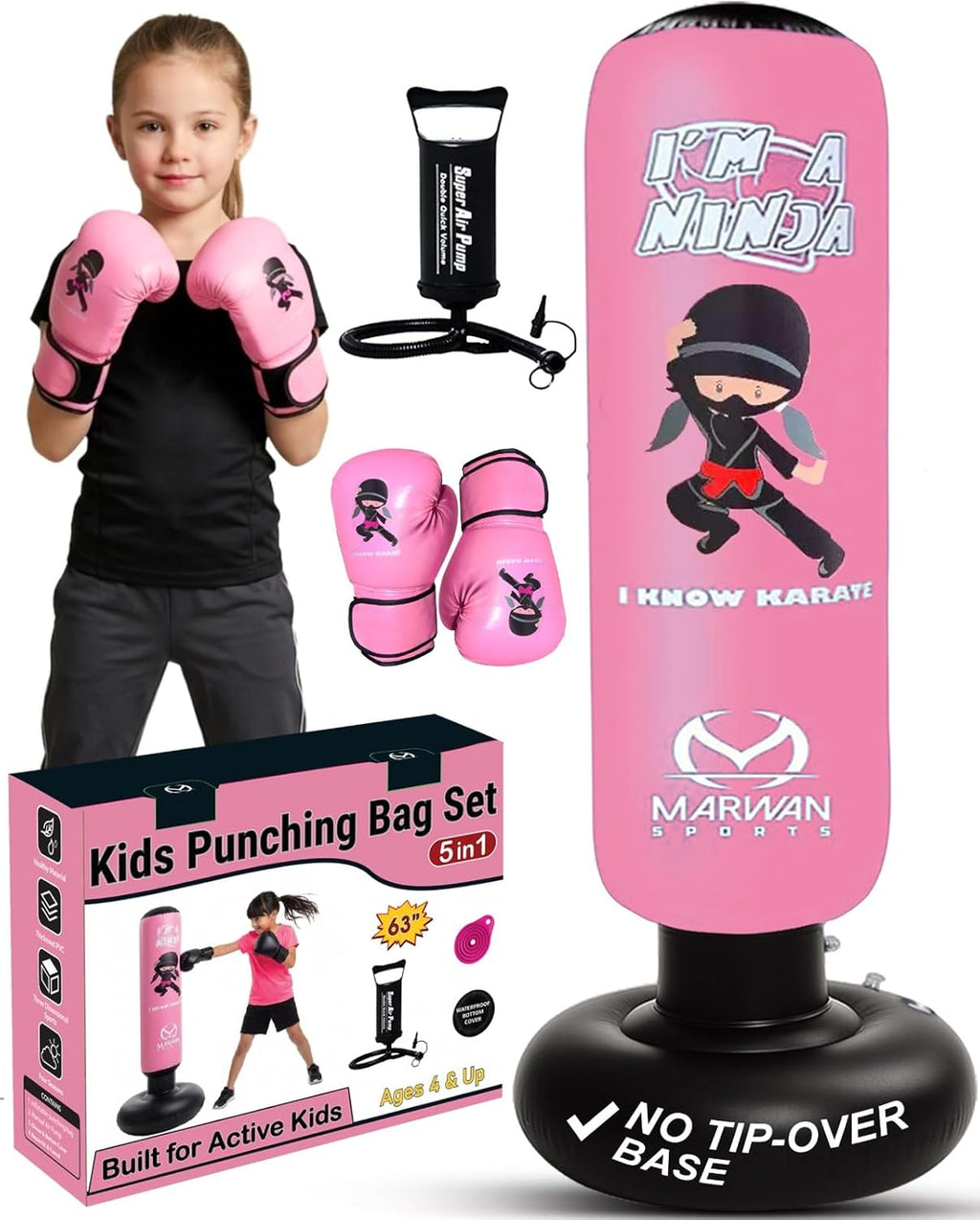Marwan Sports Ninja - Saco de boxeo para niños, juguete sensorial i...