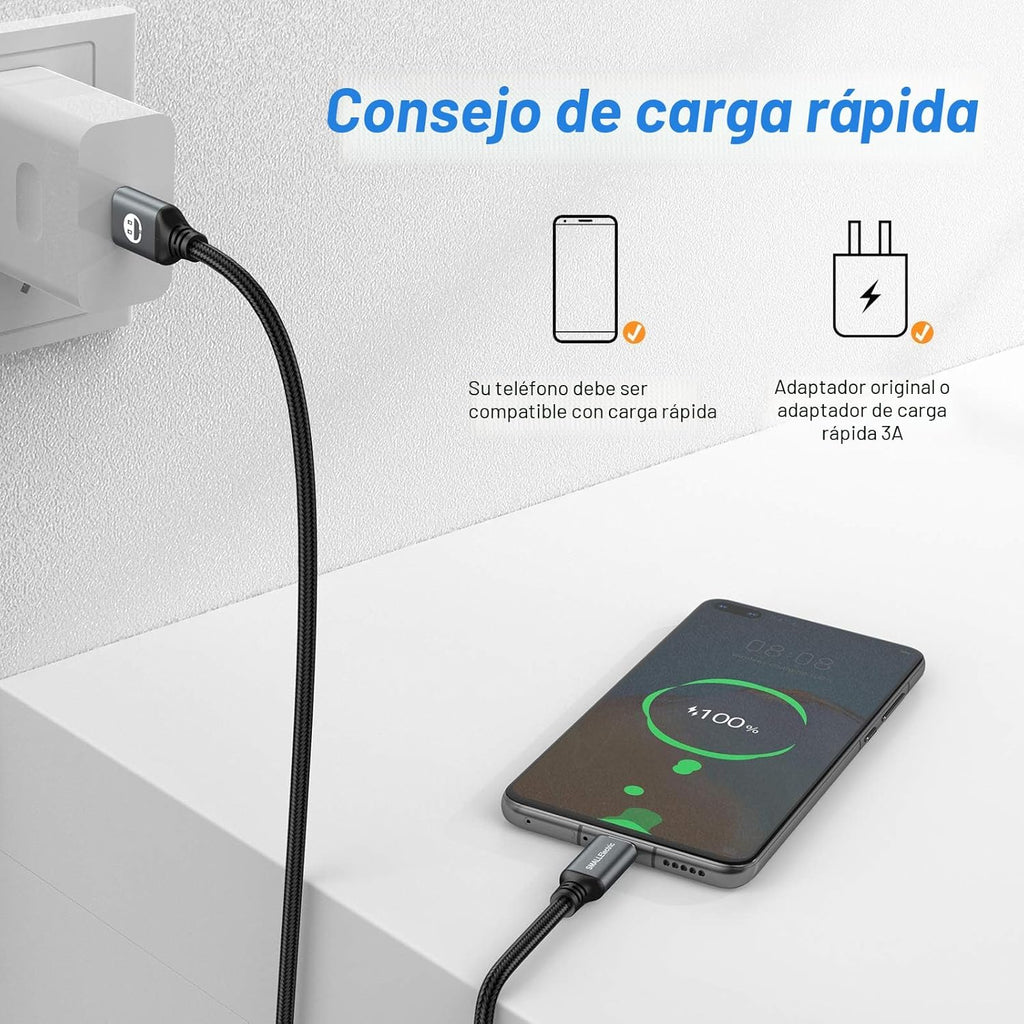 Paquete de 5 cables USB C de 10 pies, USB A a USB-C de 10 pies tipo...