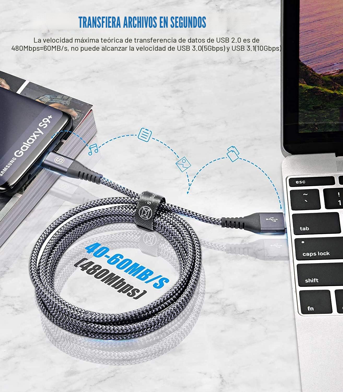 sweguard Cable de carga USB tipo C [3 unidades, 10 pies + 6.6 pies...