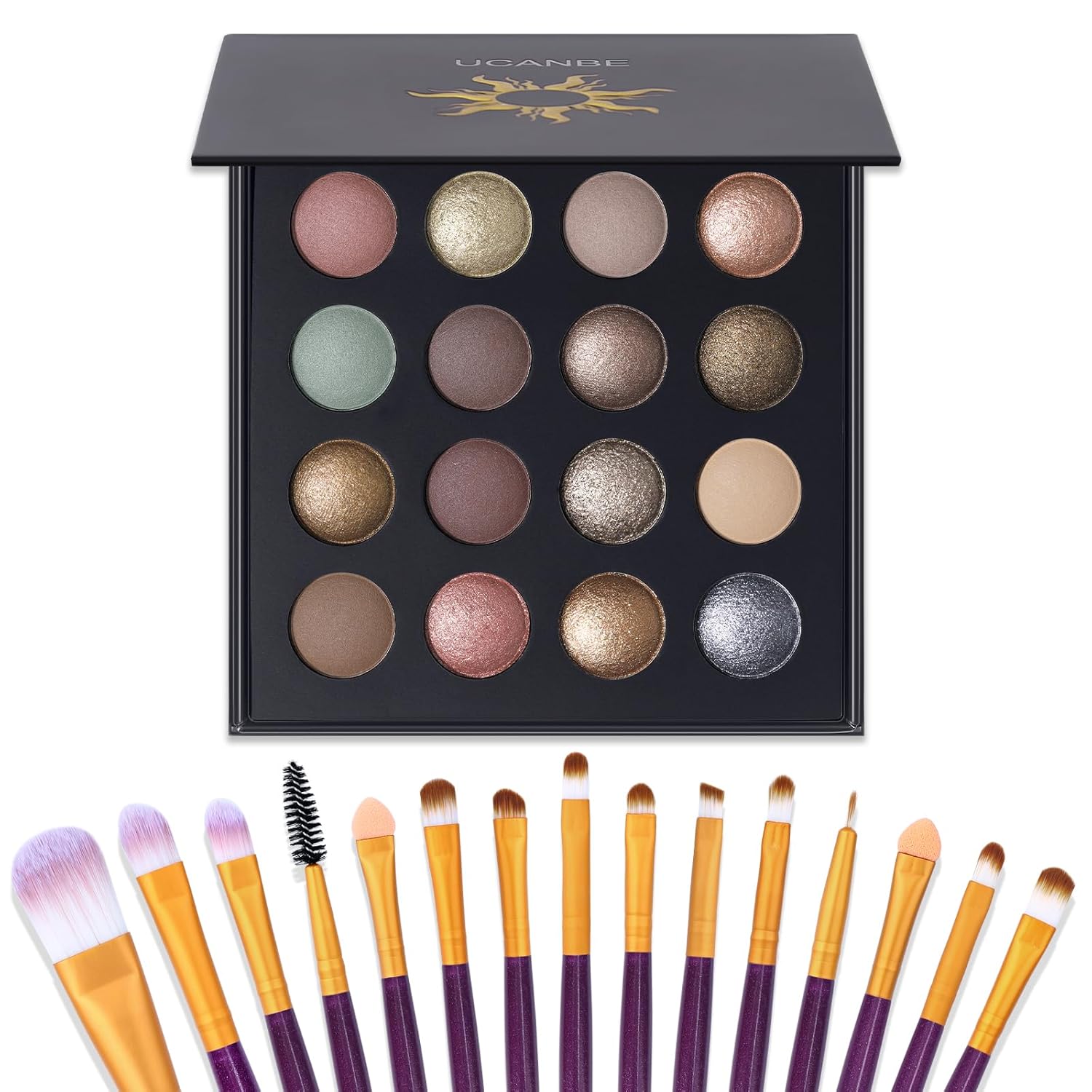 UCANBE - Paleta de sombra de ojos horneada de 16 colores con 15 pin...