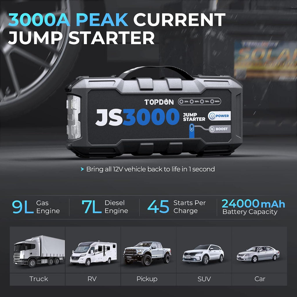 TOPDON JS3000 - Arrancador de batería de 3000 A\/24000 mAh, paquete...