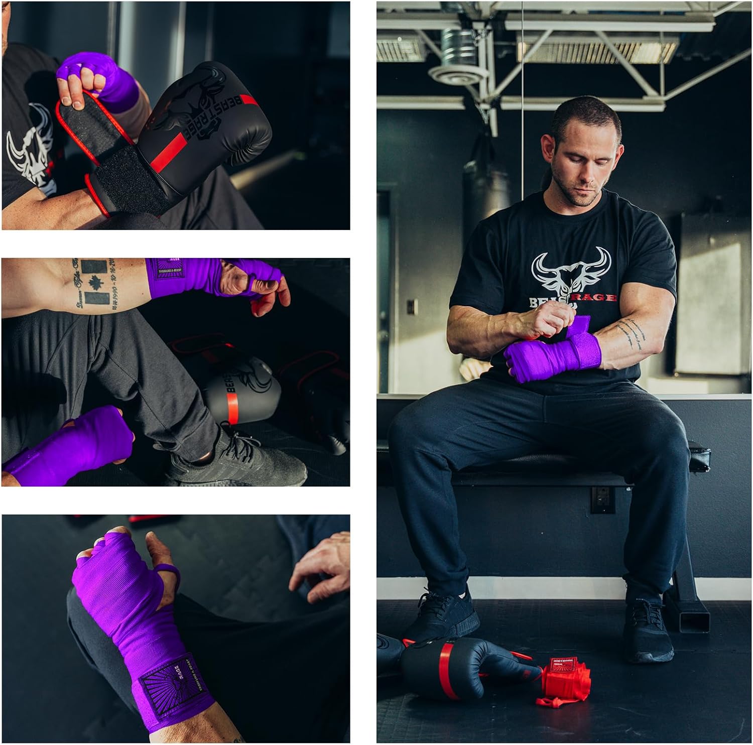 BEAST RAGE Vendas para manos de boxeo para MMA Kickboxing, muñequer...