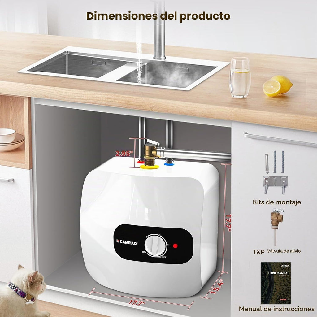CAMPLUX - Calentador de agua eléctrico mini-tanque de 8 galones (ME...