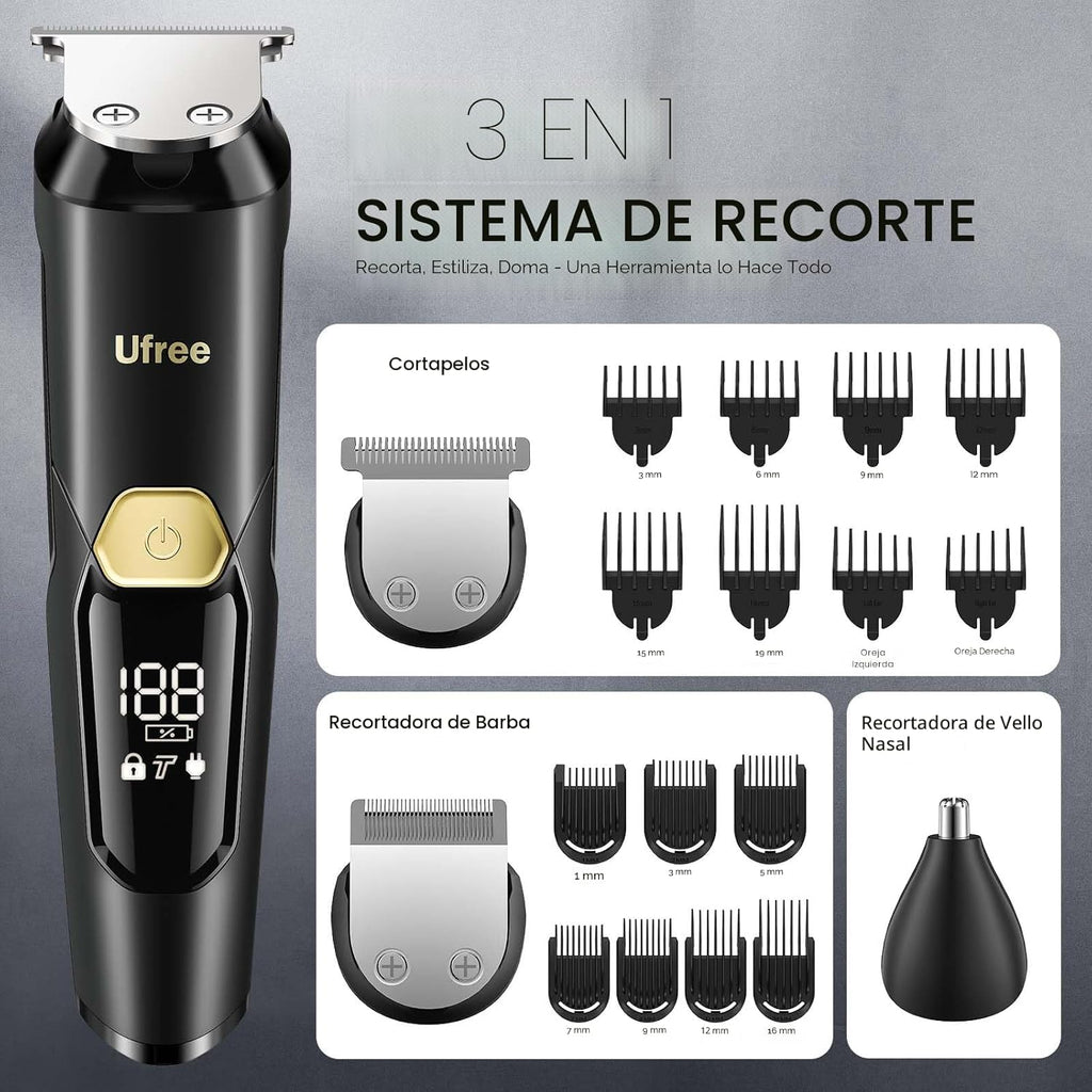 Ufree Recortadora de barba 3 en 1 para hombres, afeitadora eléctric...