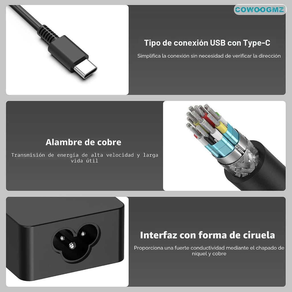 COWOOGMZ Cargador USB C de 65 W para portátil Compatible con Lenovo...
