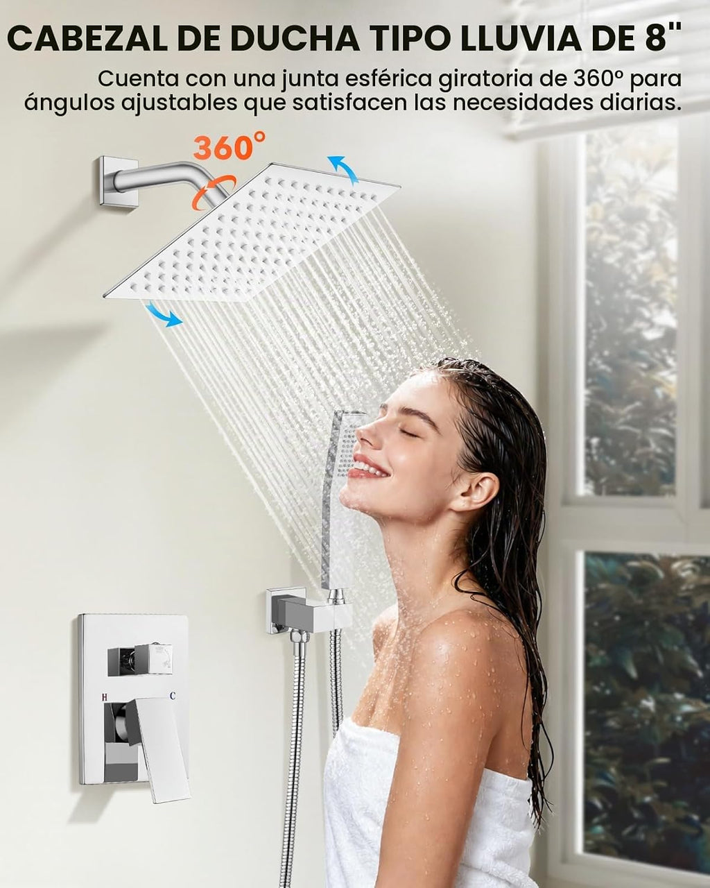 gotonovo Sistema de ducha de lluvia para baño, juego de cabezal y m...