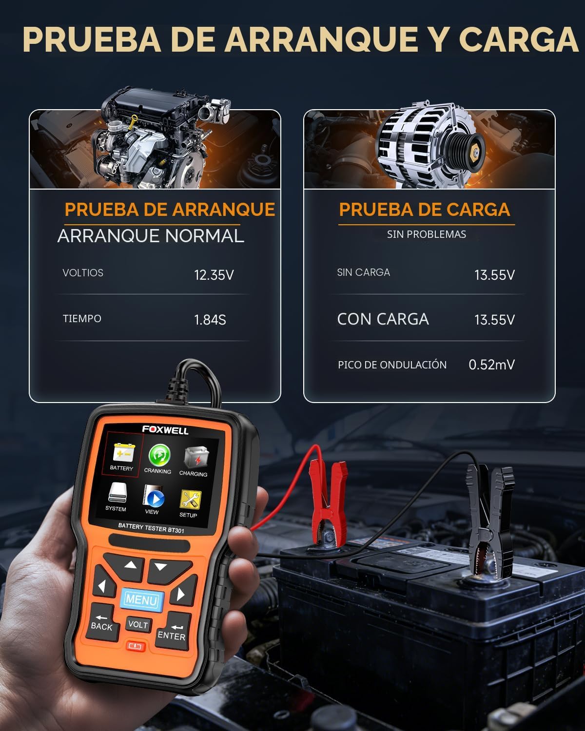 FOXWELL BT301 - Probador de batería de automóvil de 12 V, probador...