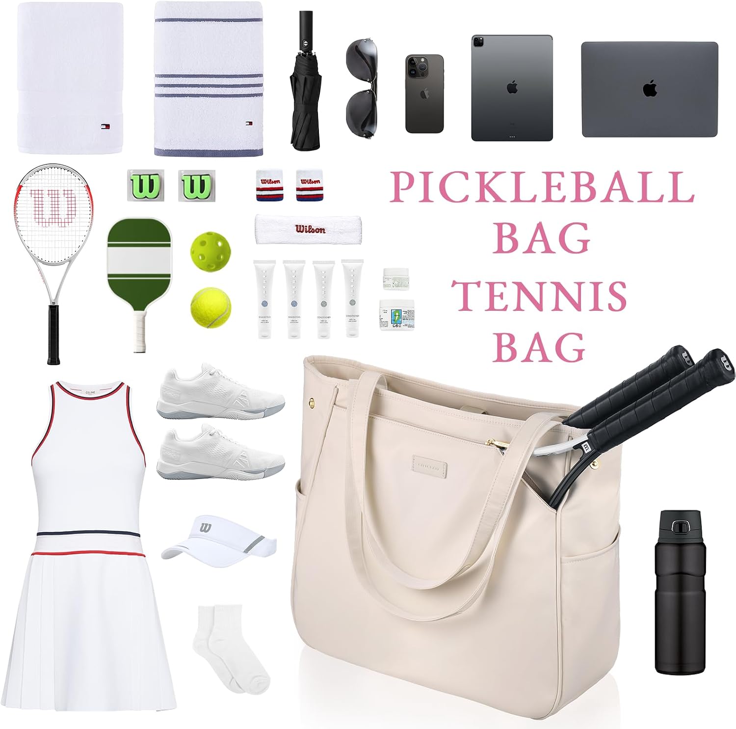 CHICECO Bolsa de tenis para mujer, bolsa de raqueta de tenis grande...