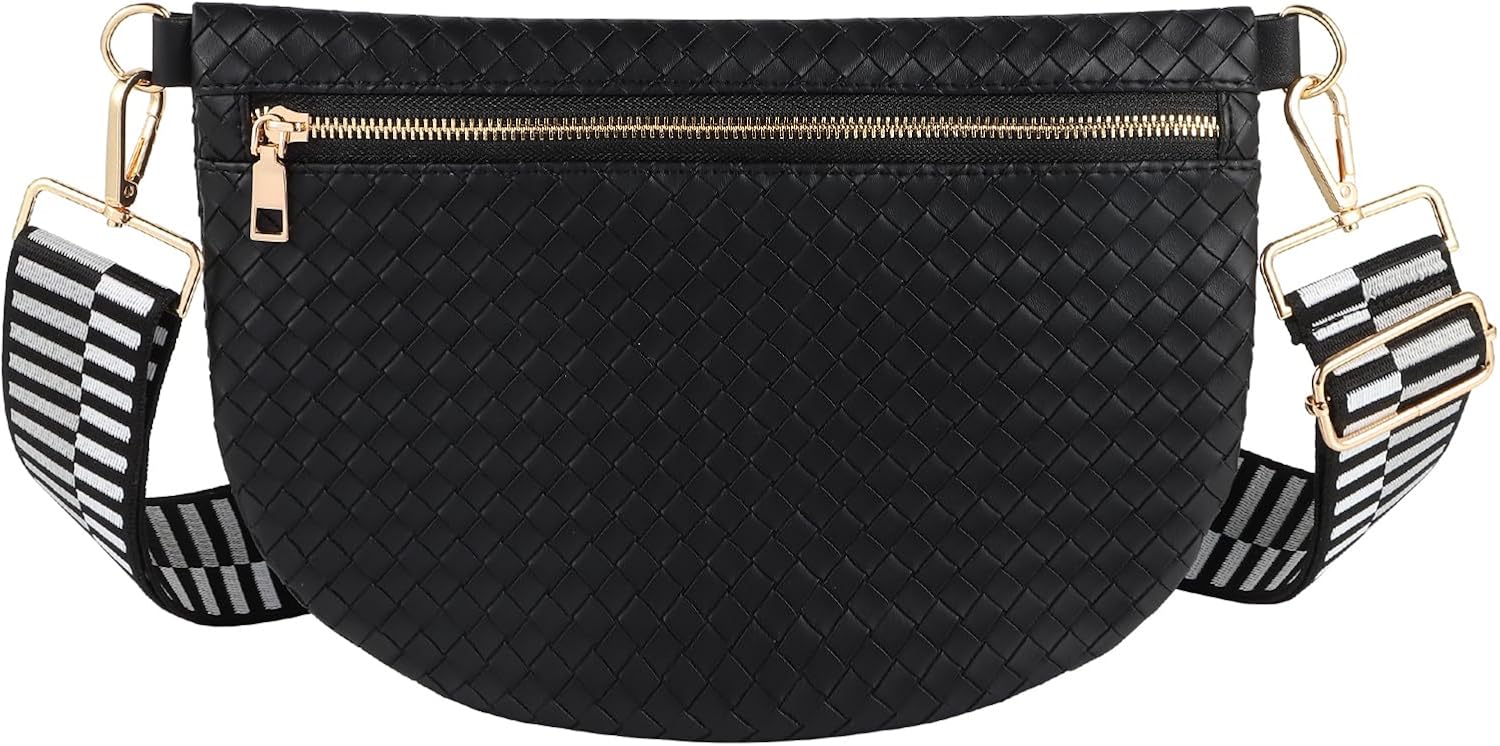 Bolsos cruzados tejidos para mujer, riñonera de cuero tipo bandoler...