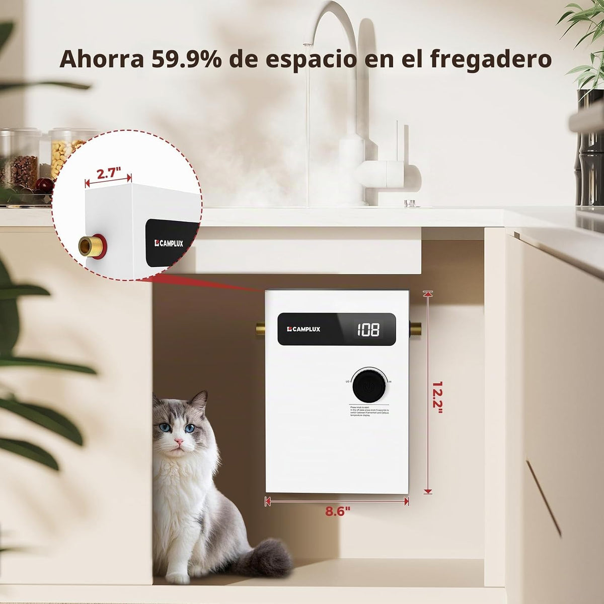 CAMPLUX - Calentador de agua eléctrico sin tanque, 8 kW a 240 volti...