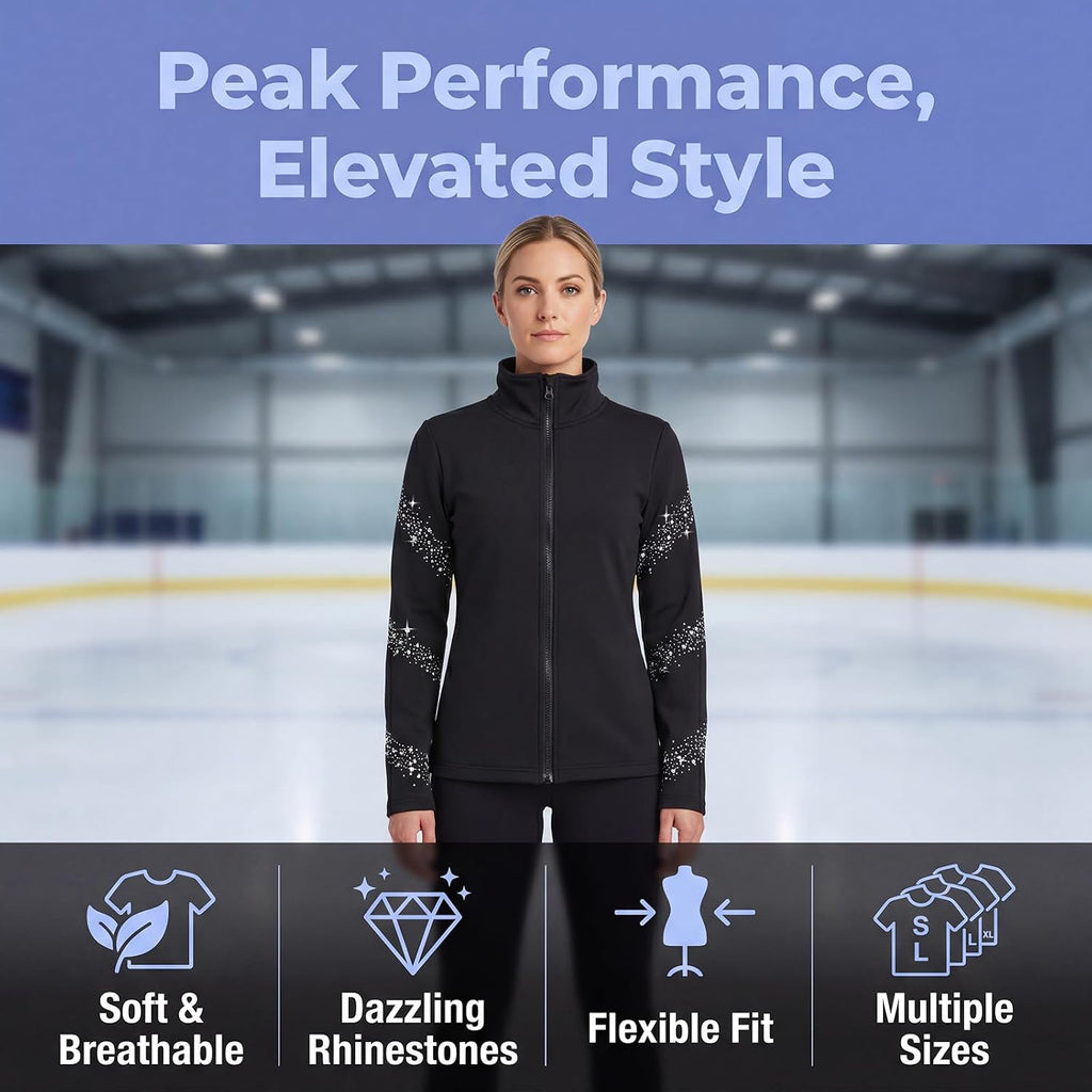 JoyCan Chaqueta de entrenamiento de patinaje artístico de hielo neg...
