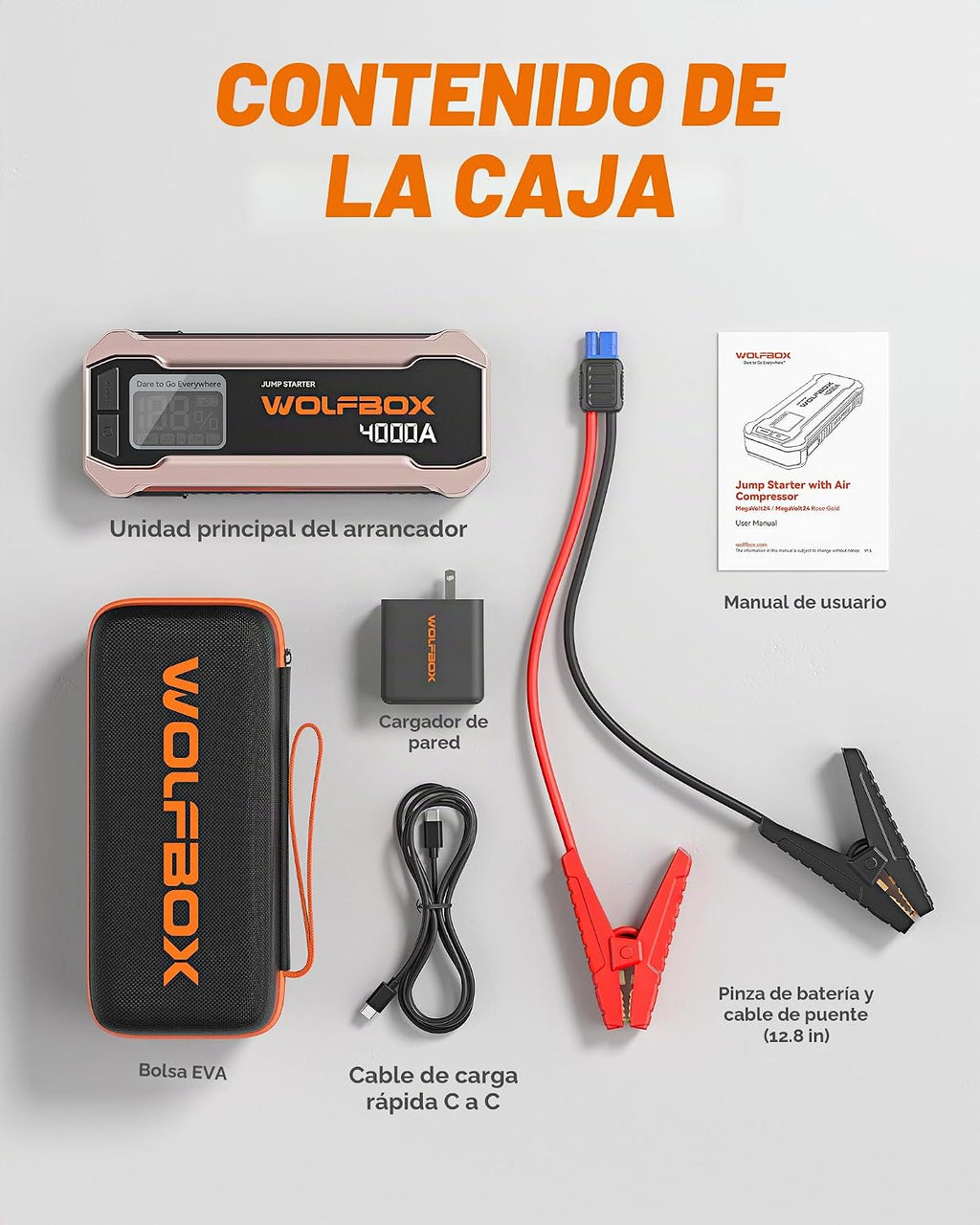 WOLFBOX Arrancador de 4000 A, batería de coche rosa de 12 V portáti...