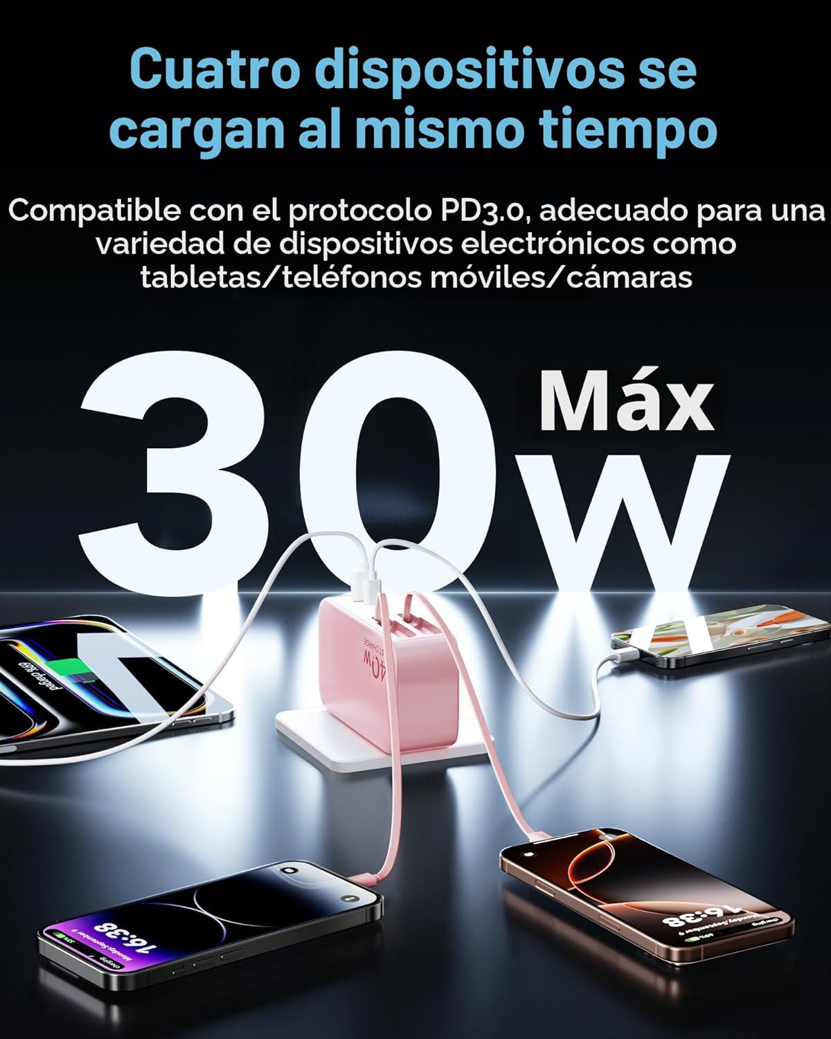 Cargador USB C retráctil de pared con cables tipo C de 35.5 pulgada...