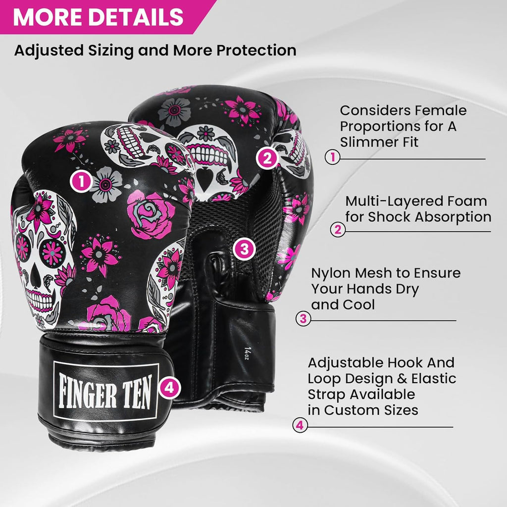 FINGER TEN Guantes de boxeo para mujeres, para entrenamiento de box...