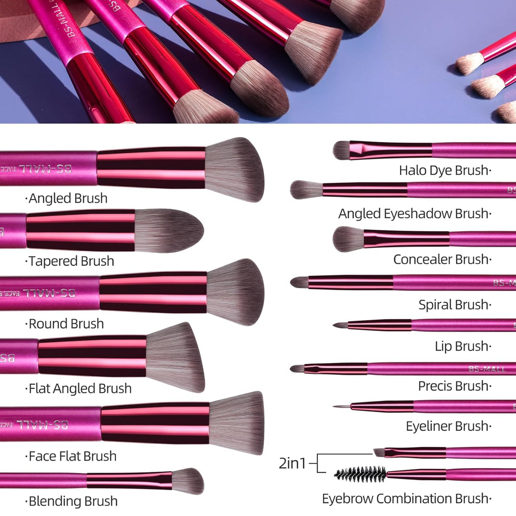 BS-MALL Pinceles de Maquillaje 14 piezas Kit de Herramientas de Maq...
