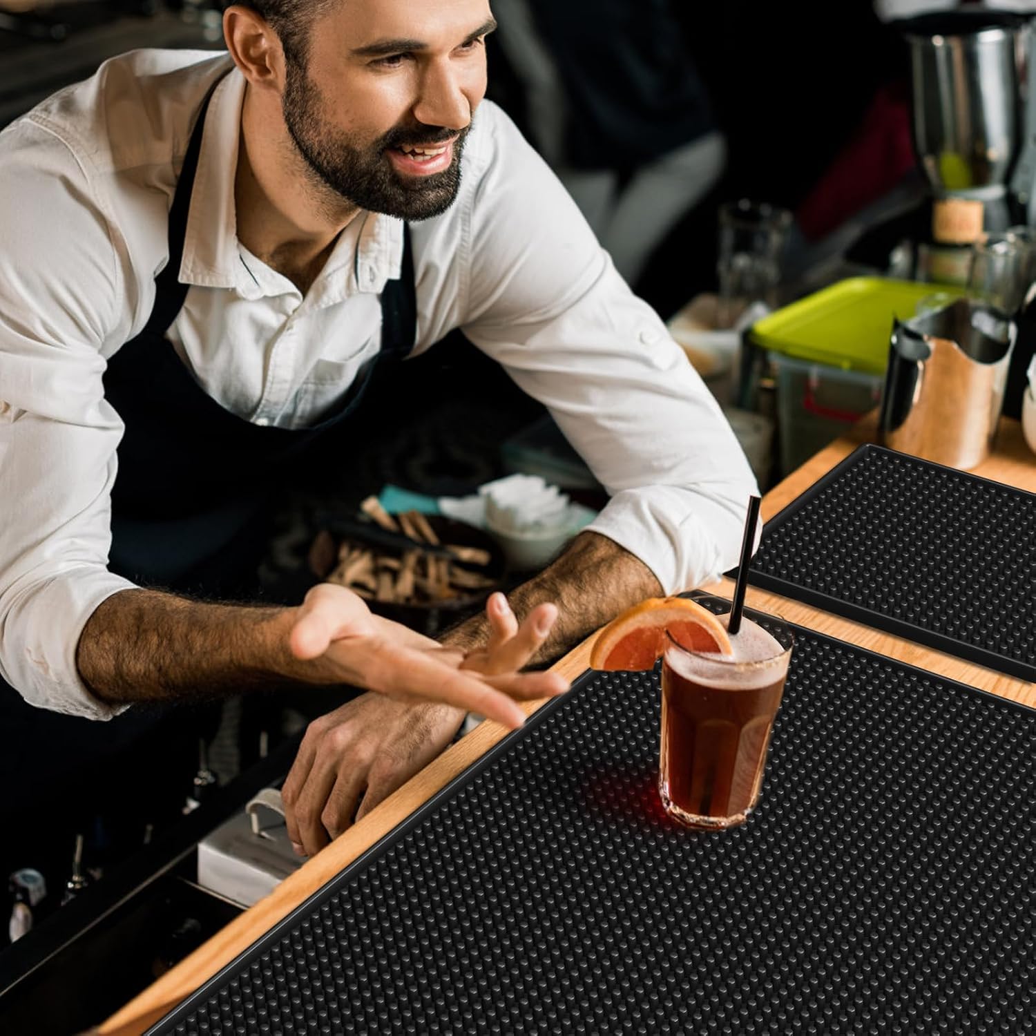Noverlife Juego de 3 tapetes de goma negra para servicio de bar, ta...