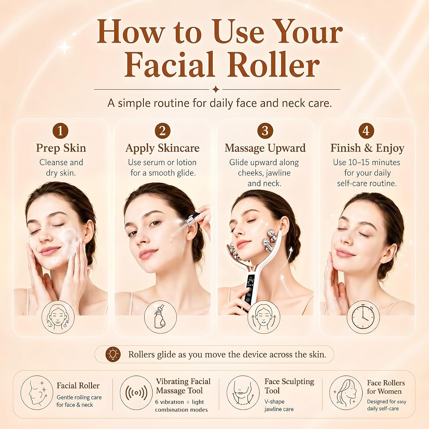SZMDLX Herramienta de masajeador facial inalámbrico, rodillo facial...