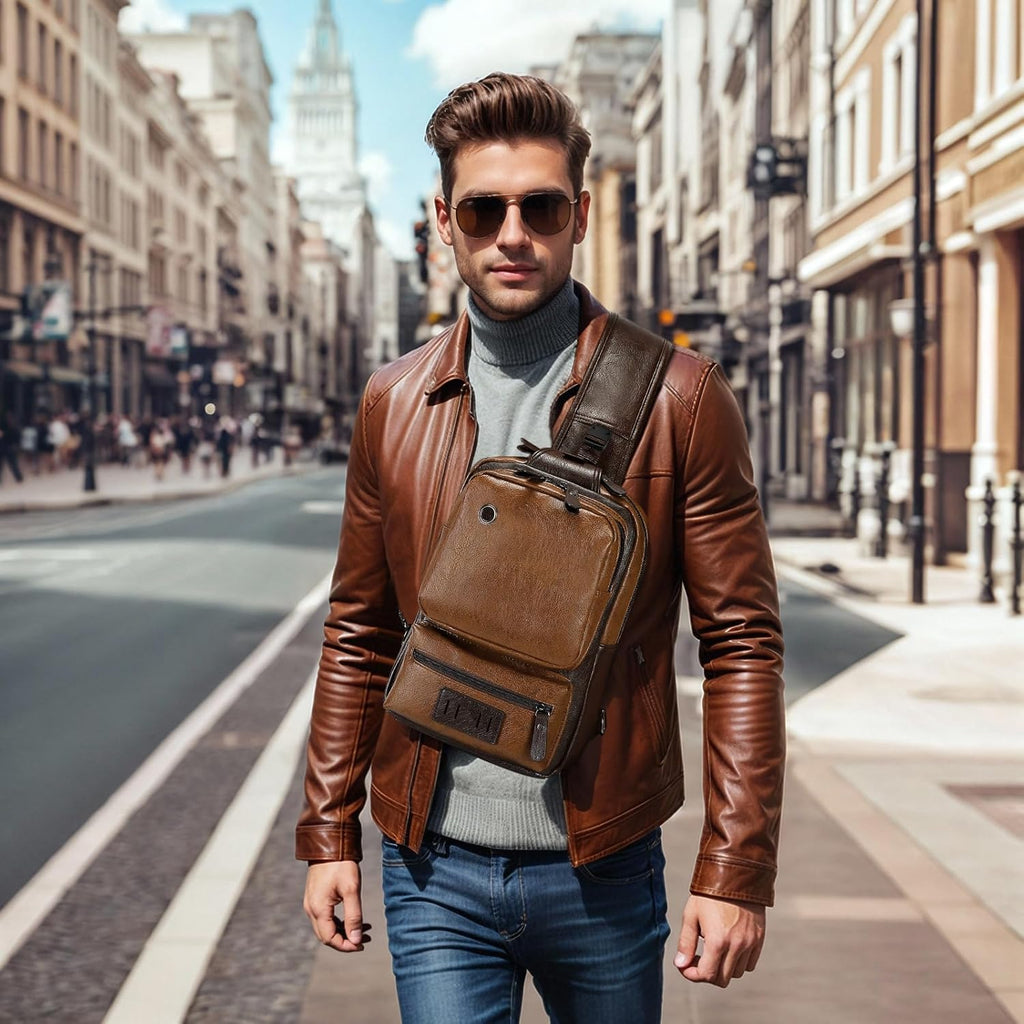 SUIKIHUM Mochila de piel sintética vintage para hombre, bandolera,...