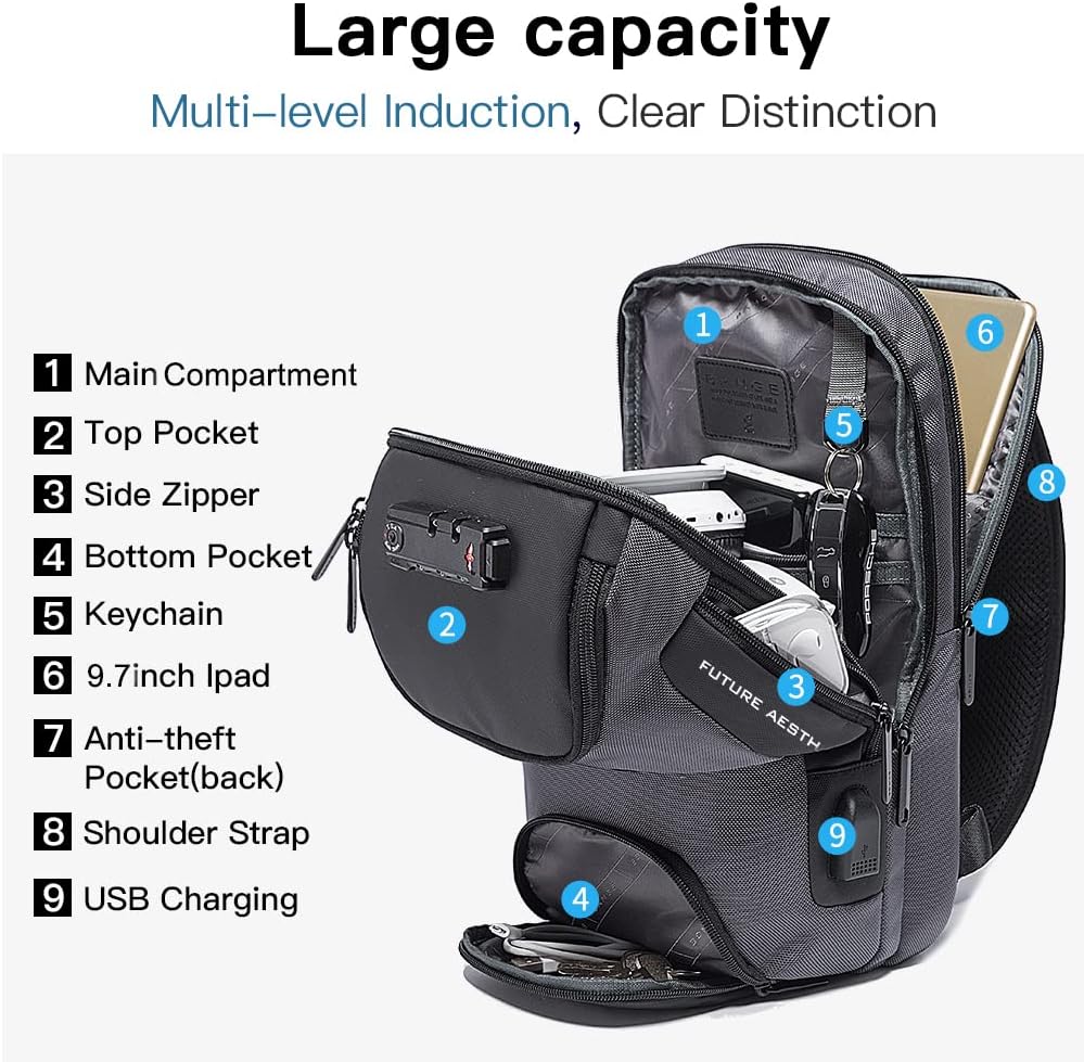BANGE Bolso bandolera antirrobo, impermeable para el pecho, bolsas...