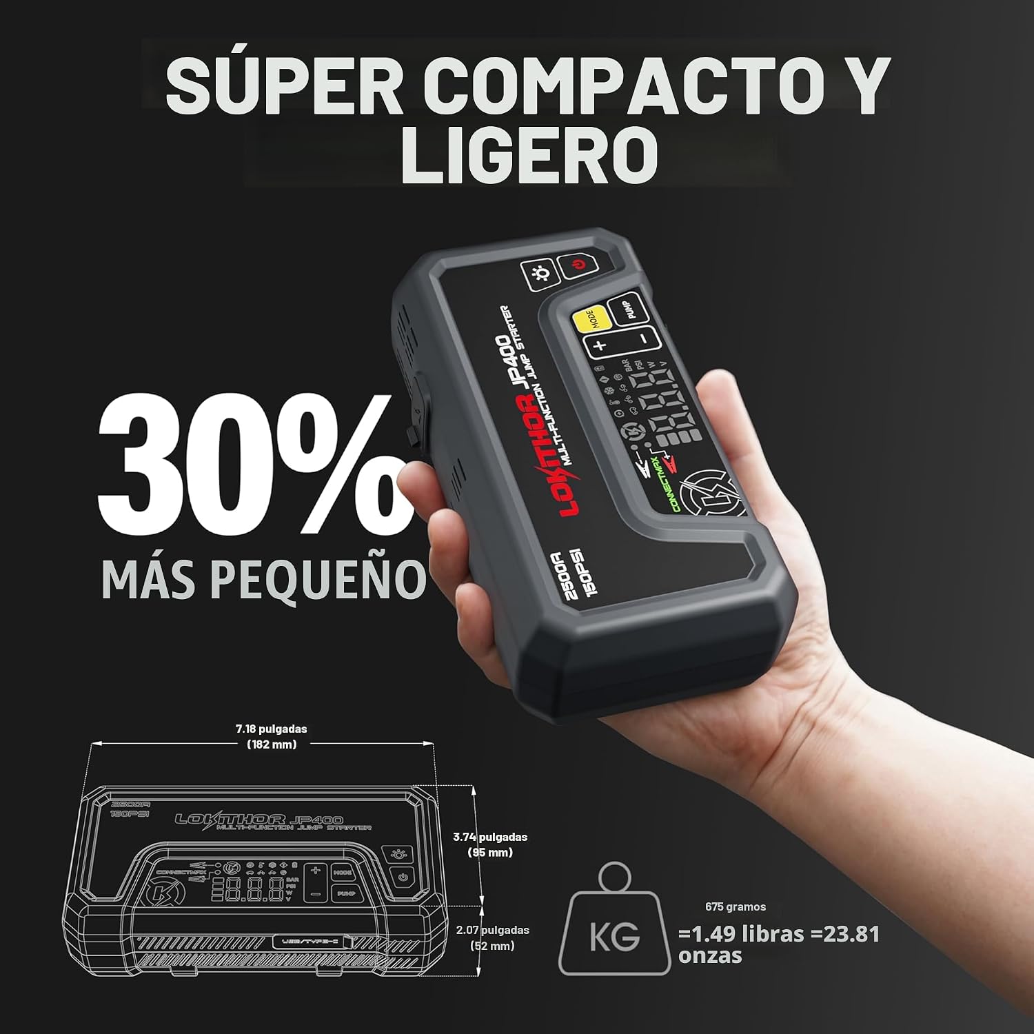 LOKITHOR Arrancador JP400 con compresor de aire, 2500 A 12 V baterí...