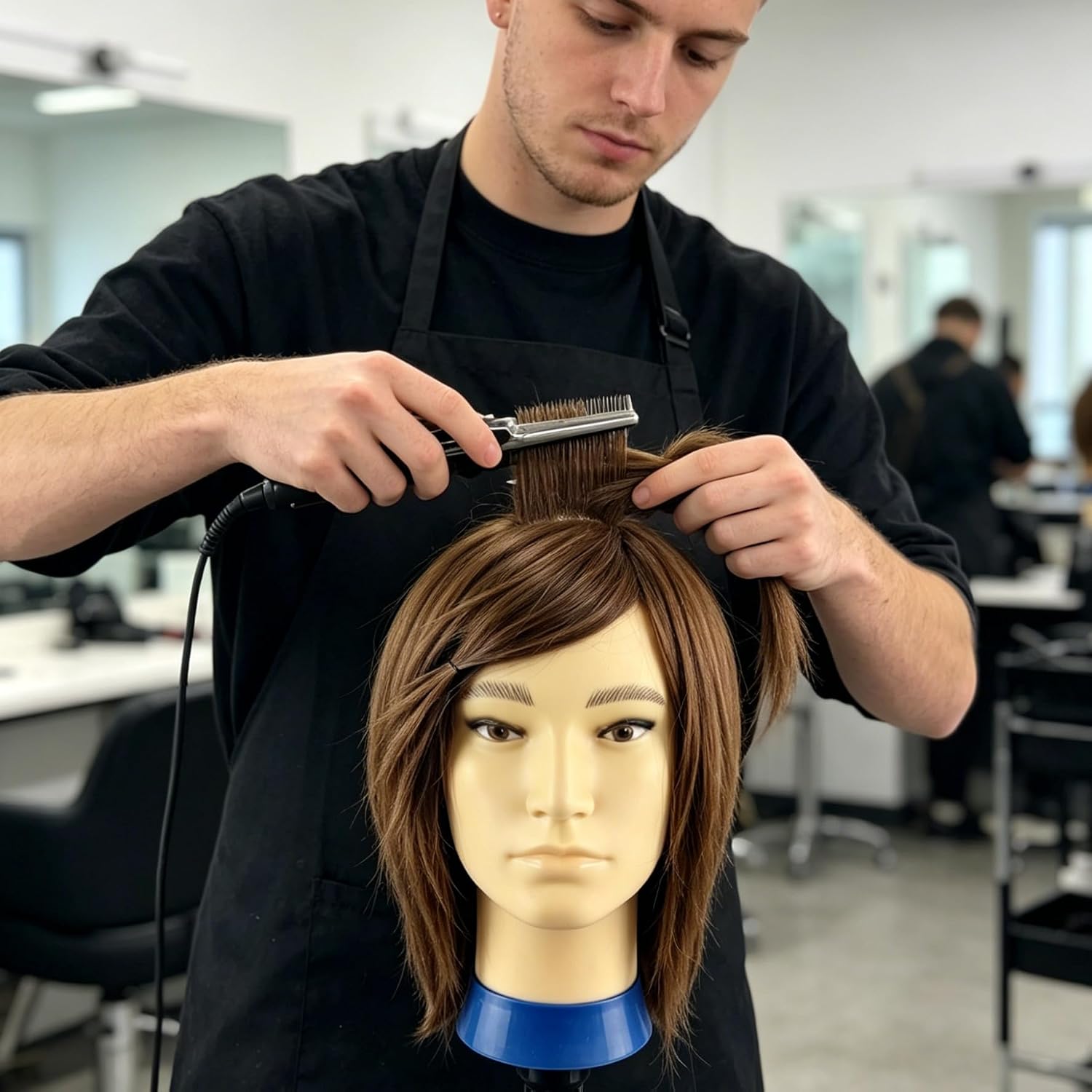 Cabeza de maniquí para hombre con cabello humano, cabeza de maniquí...