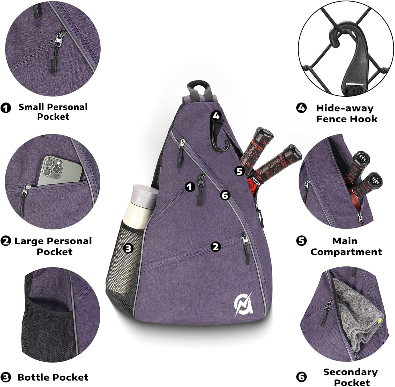 A11N SPORTS Bolsa de Pickleball, Bandolera Reversible con Correa Cr...
