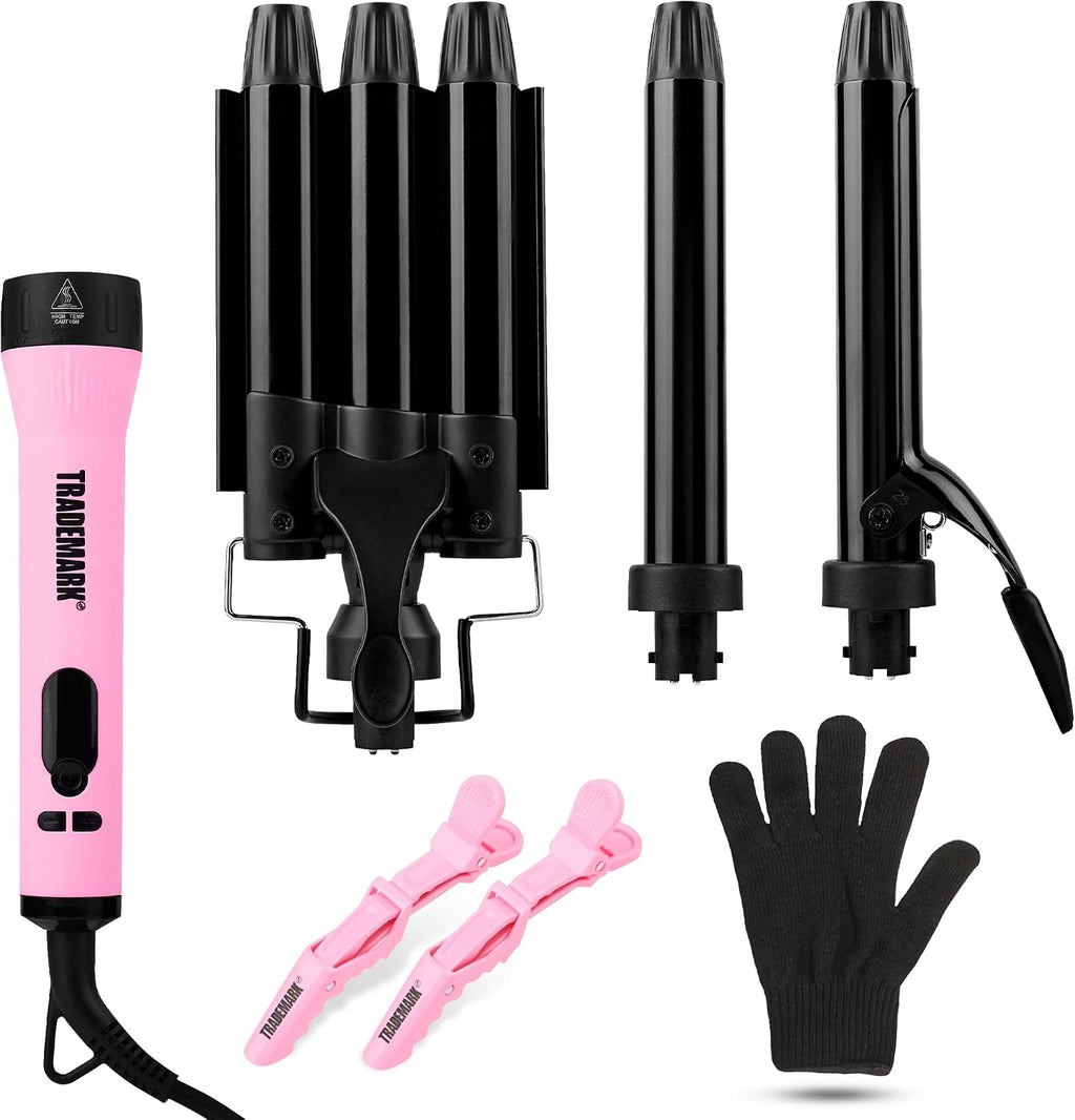 Trademark Beauty Kit de peinado de plancha intercambiable, rizador...