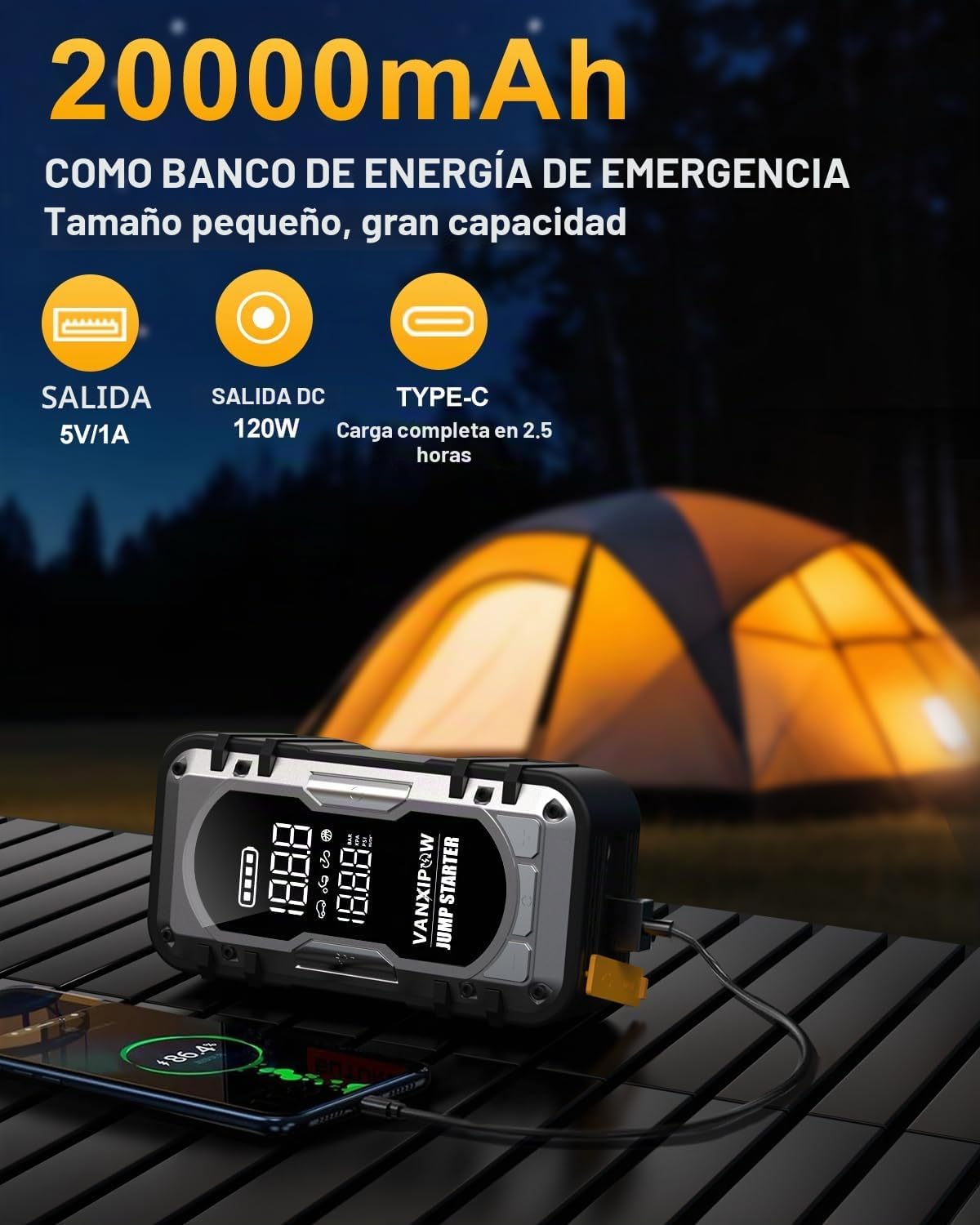 VANXIPOW Batería de coche portátil de 8000 A con compresor de aire,...