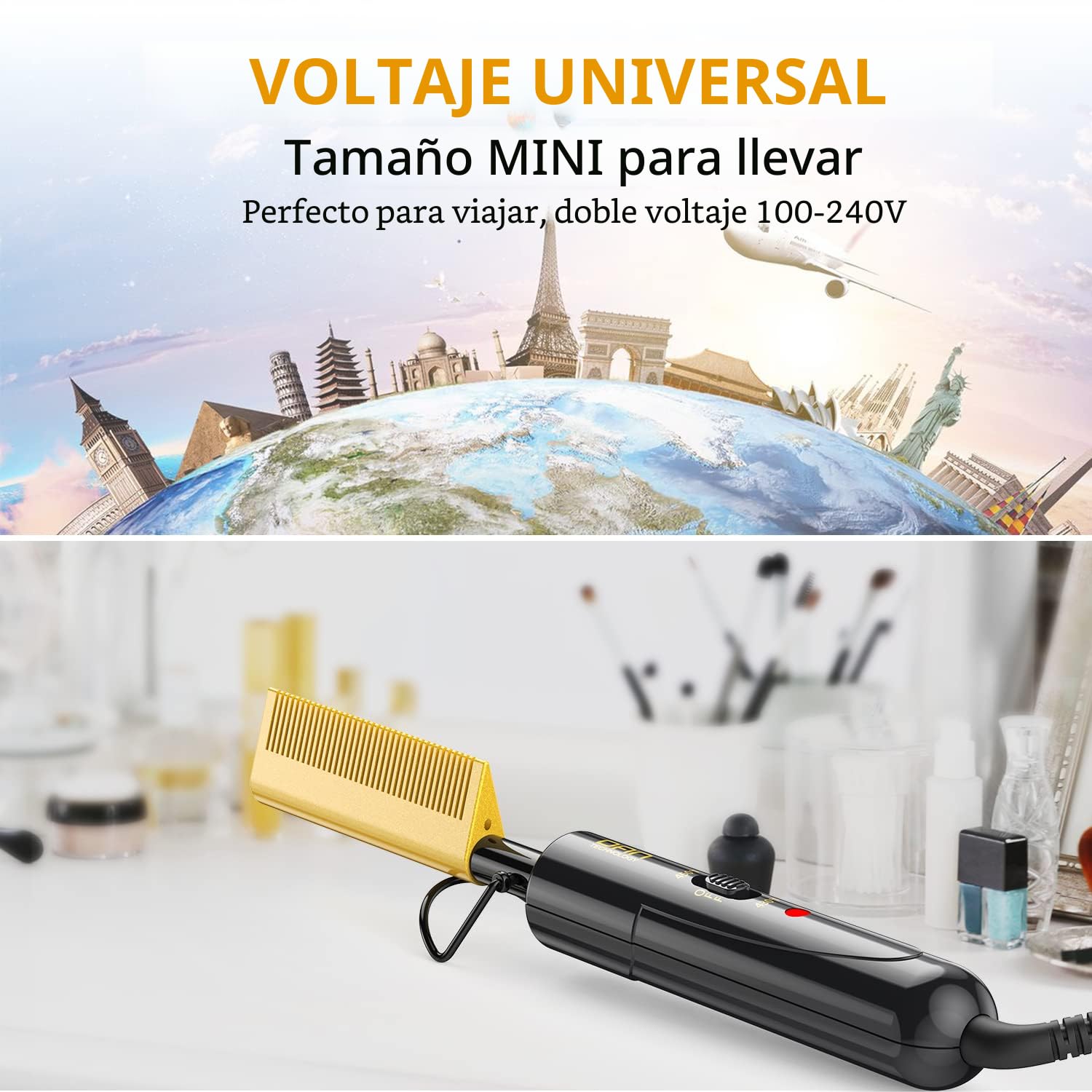 DAN Technology Hot Comb Electric para pelucas, voltaje dual para vi...