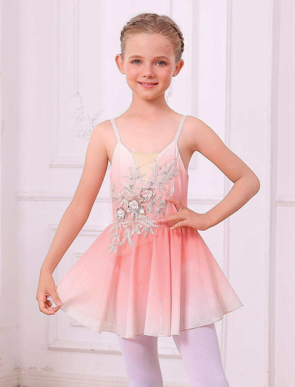 Vestido de patinaje artístico sobre hielo para niñas, lentejuelas b...