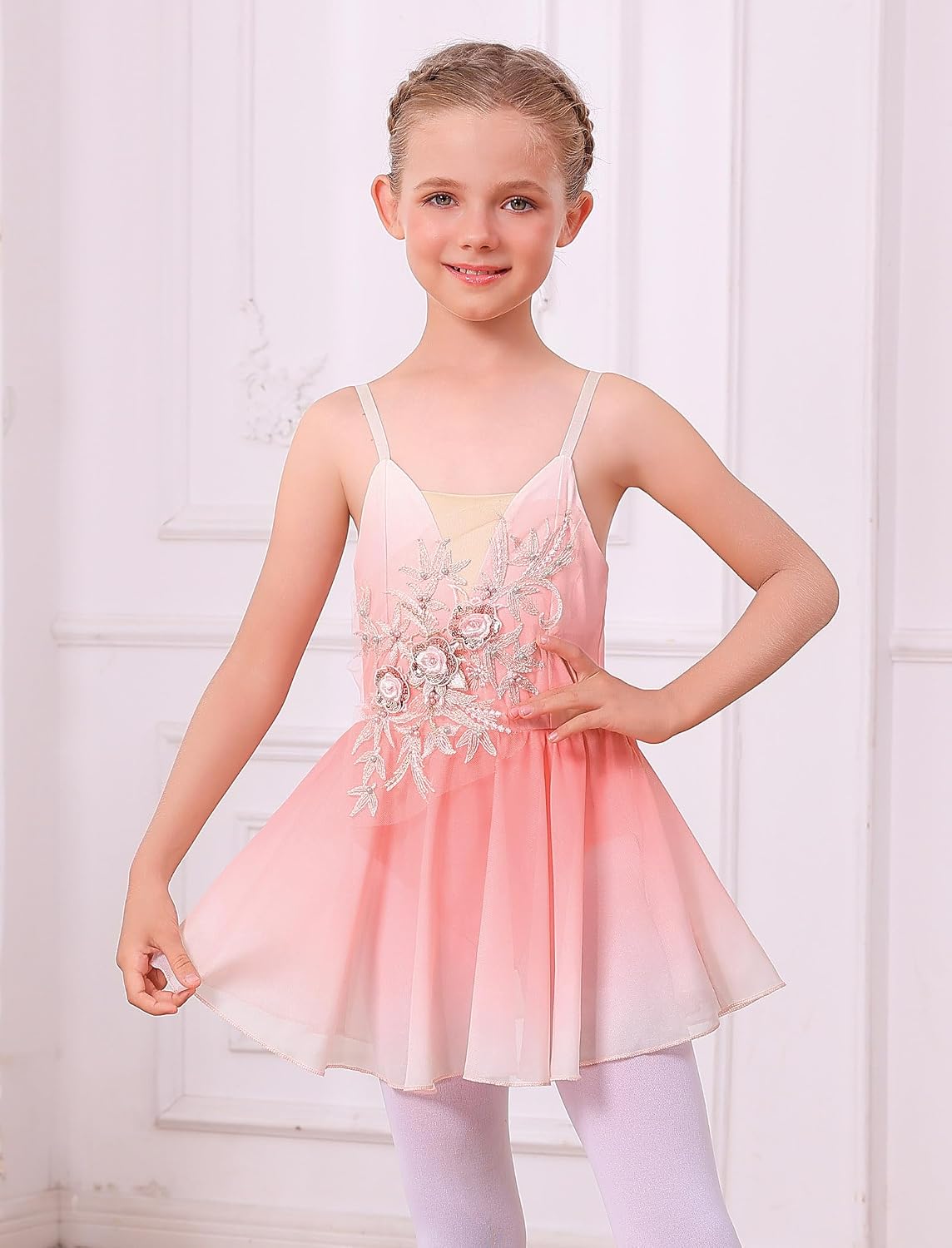 Vestido de patinaje artístico sobre hielo para niñas, lentejuelas b...