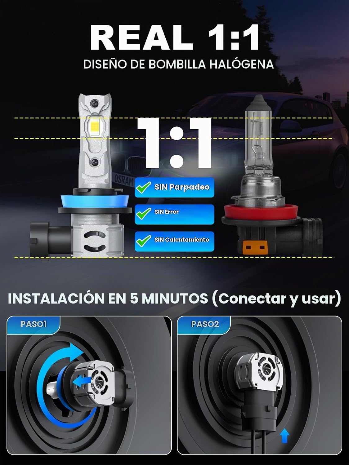 Rimthin - Bombillas antiniebla H11\/H8\/H9, 32.000 lm 800% bombilla...
