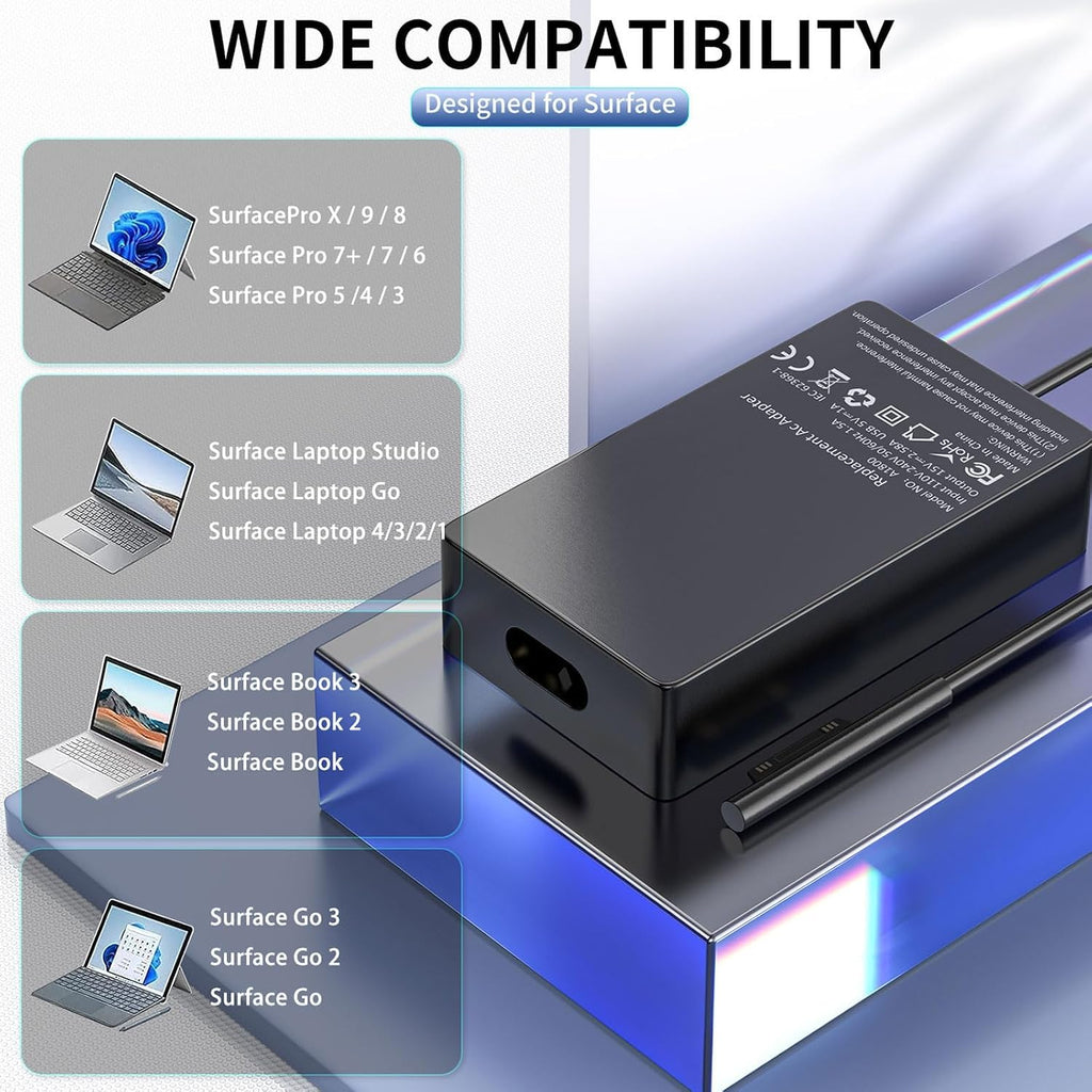Cargador para laptop Surface Pro de 65 W, adaptador de corriente pa...