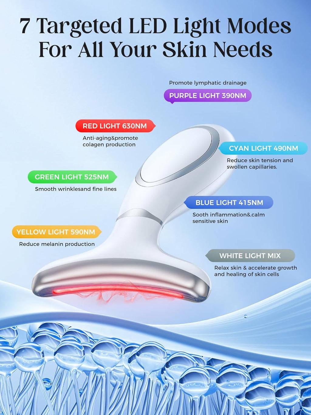 Terapia de luz roja para cara y cuello, herramienta de masajeador f...