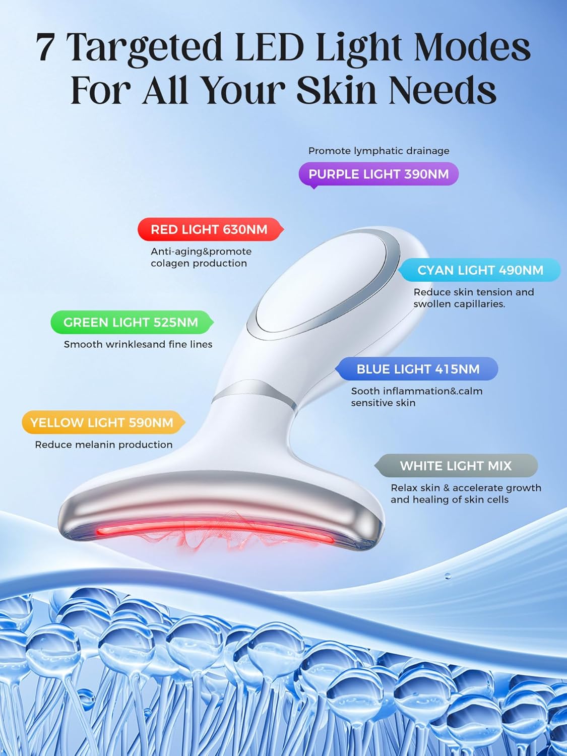 Terapia de luz roja para cara y cuello, herramienta de masajeador f...