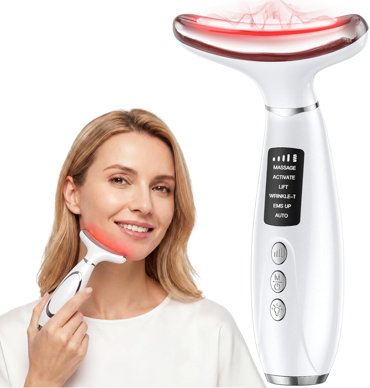 Terapia de luz roja para cara y cuello, herramienta de masajeador f...