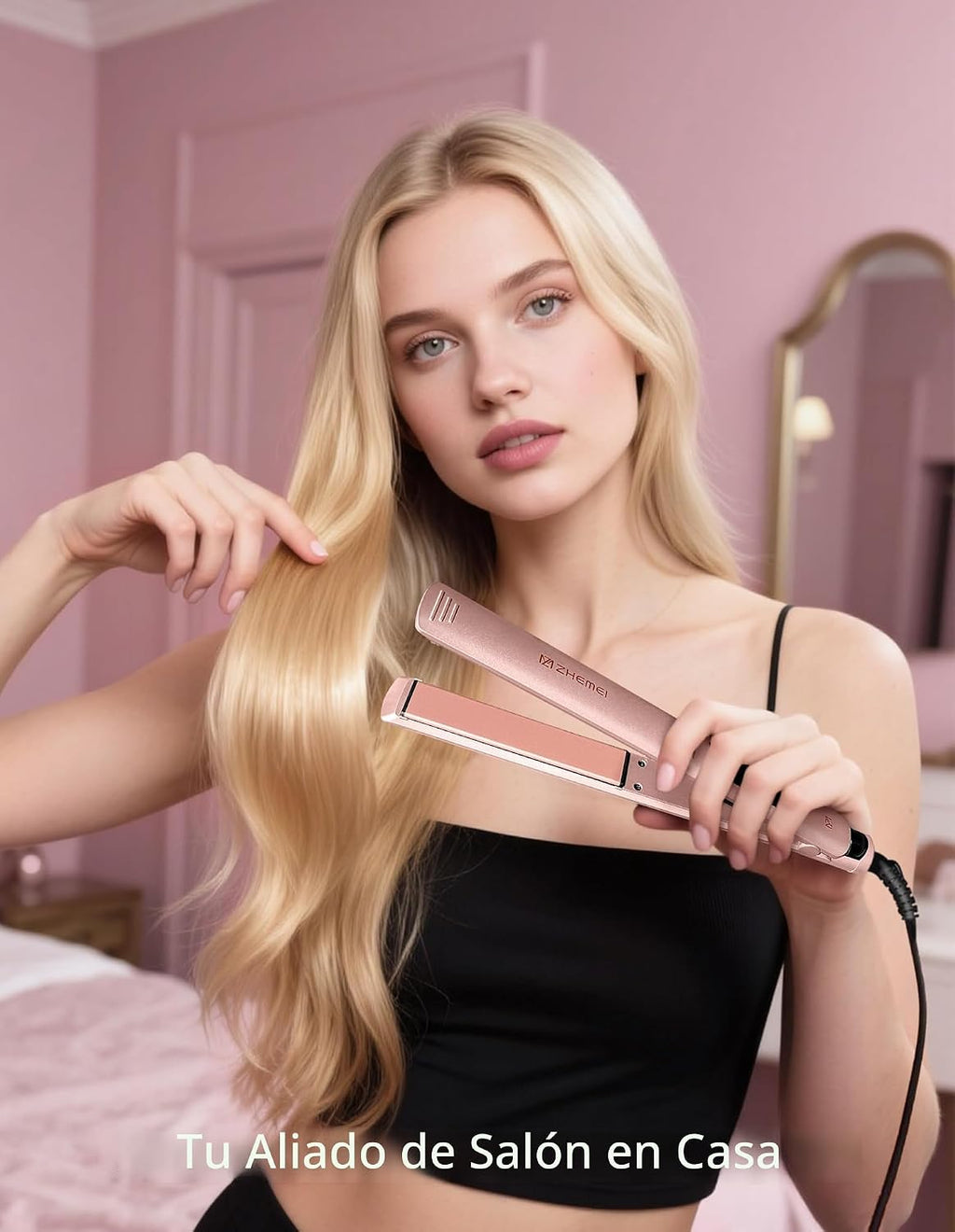 ZM ZHEMEI Plancha para el cabello, plancha plana de 1 pulgada con p...