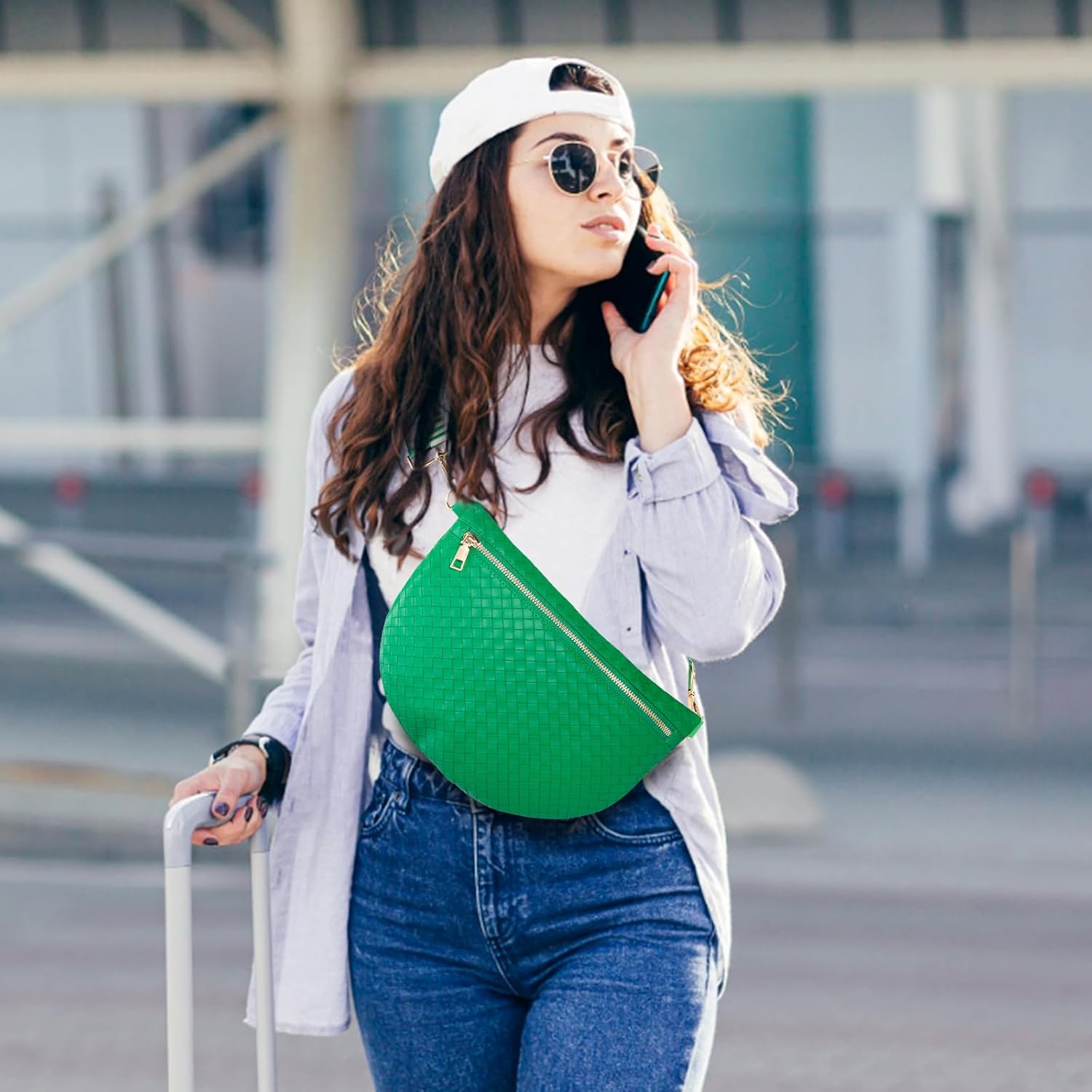 Bolsos cruzados tejidos para mujer, cinturón de cuero, riñonera, ca...
