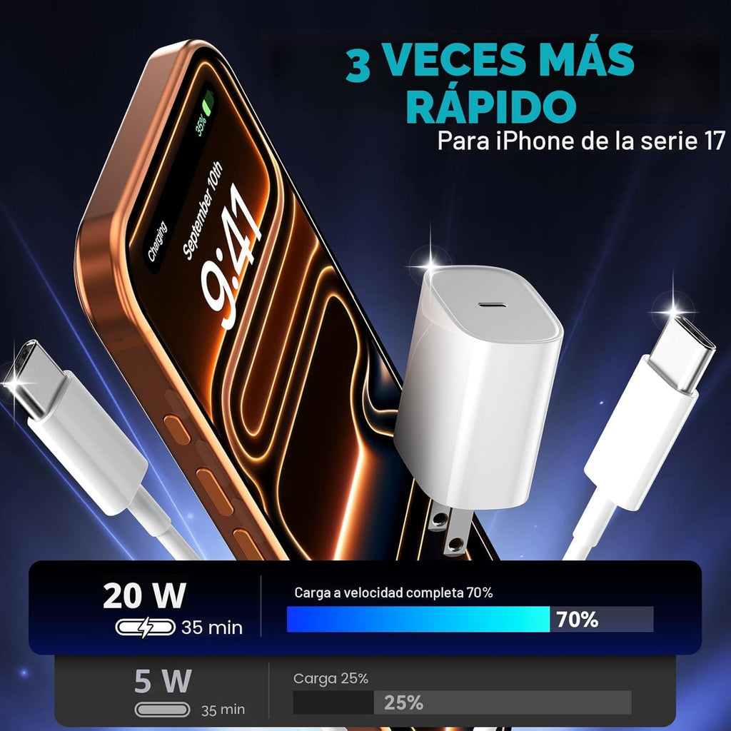 Cargador de carga rápida para iPhone 17, 16, 15 Pro, bloque de carg...