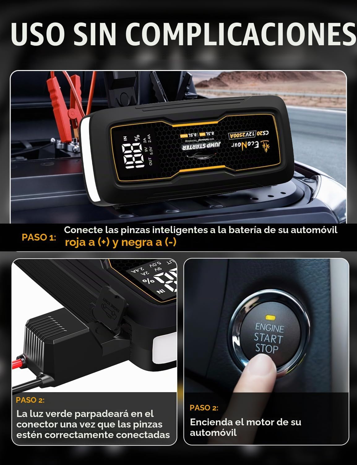 EcoNour - Batería de coche de 2500 A, batería de 12 V, paquete de r...
